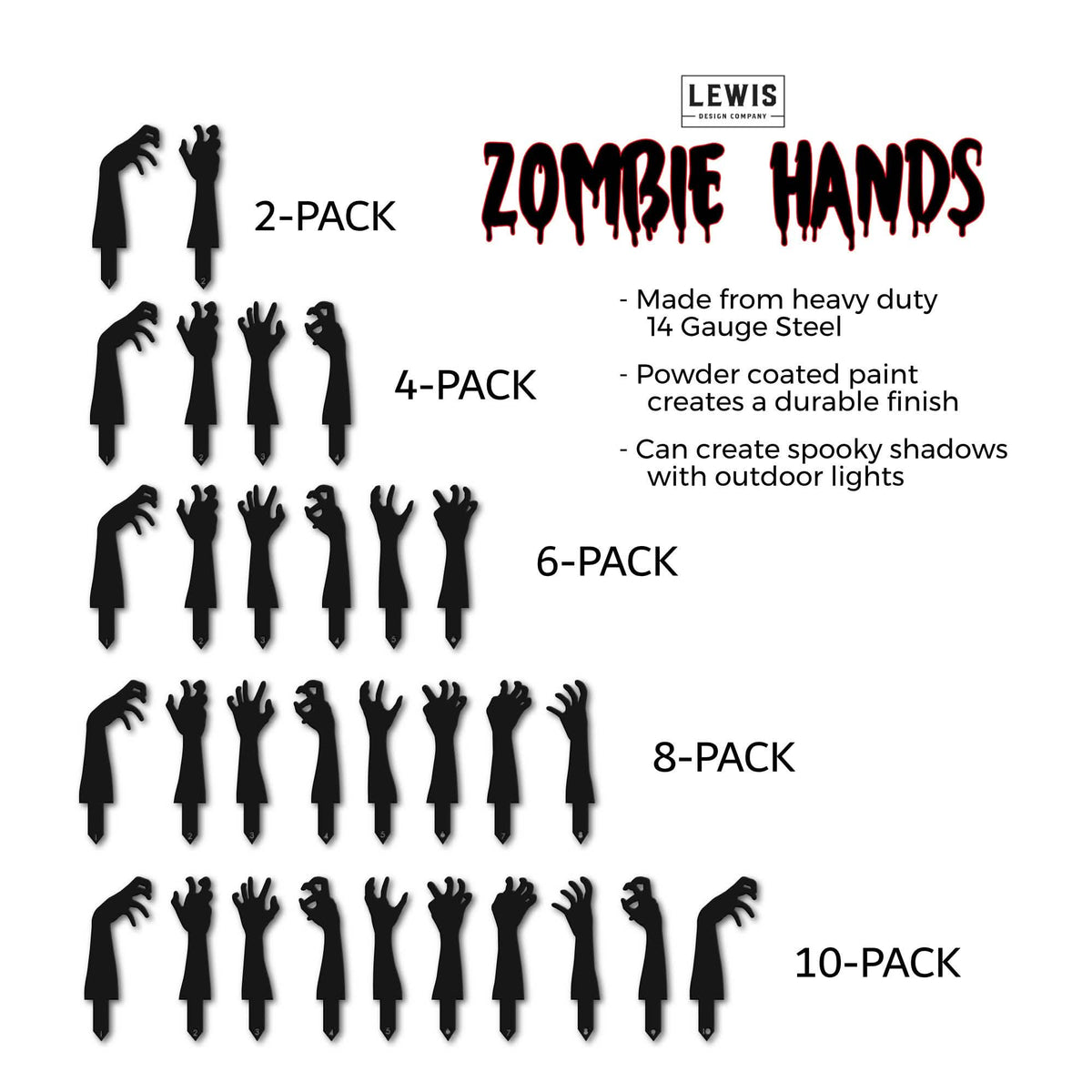 Zombie Hands Metal Yard Stakes - Halloween Lawn Decor Set