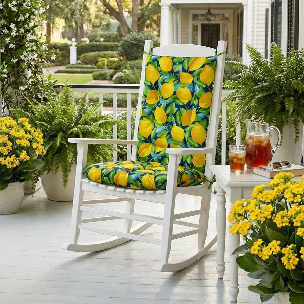 Lemons Blue Porch Rocker Cushions - Latex Foam Fill Outdoor Rocking Chair Cushions