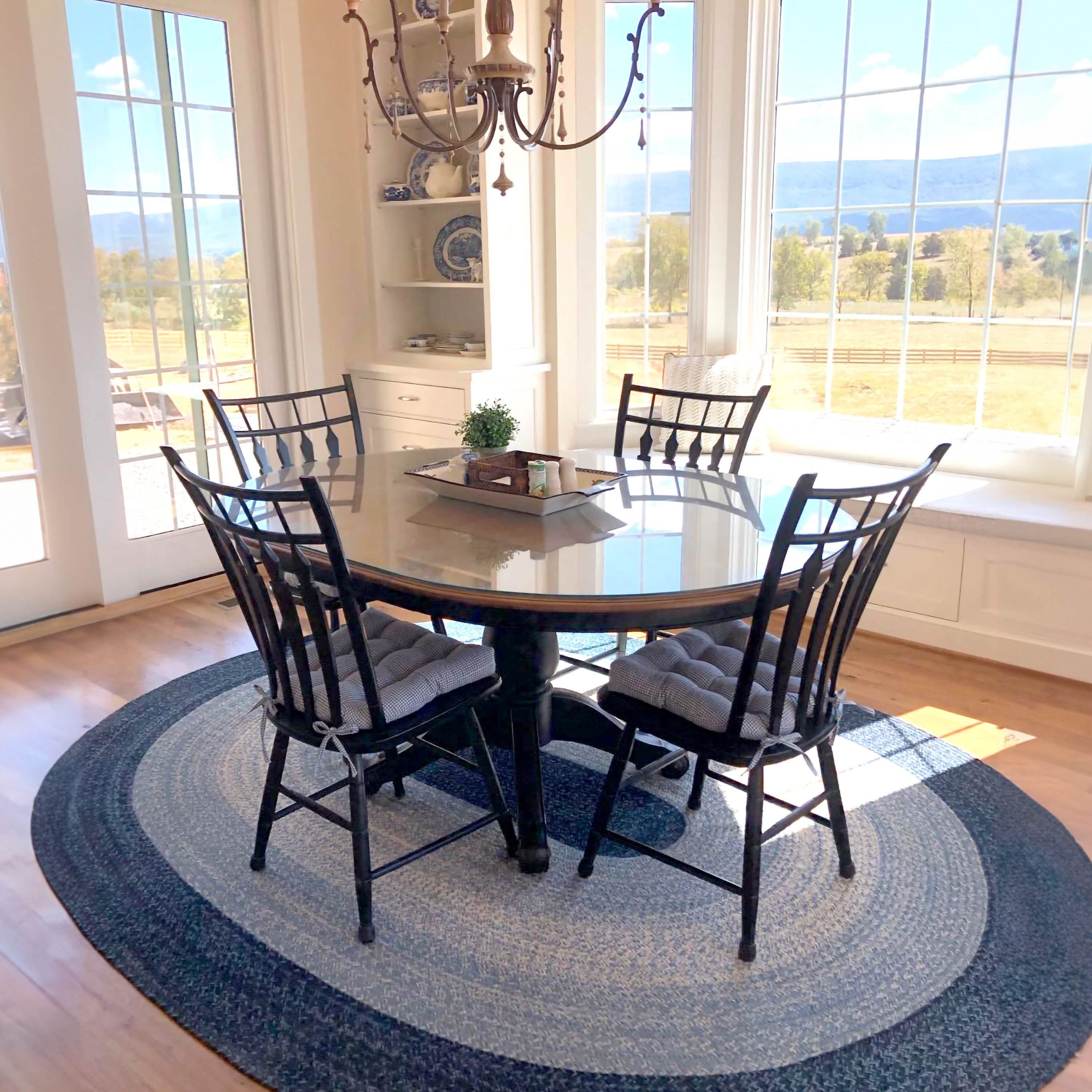 Close-up view of Madrid dark blue gingham dining chair cushion showing fabric texture and stitching detail
