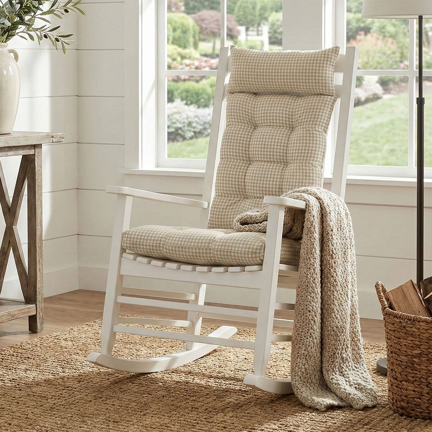 Madrid Natural Gingham Rocking Chair Cushions