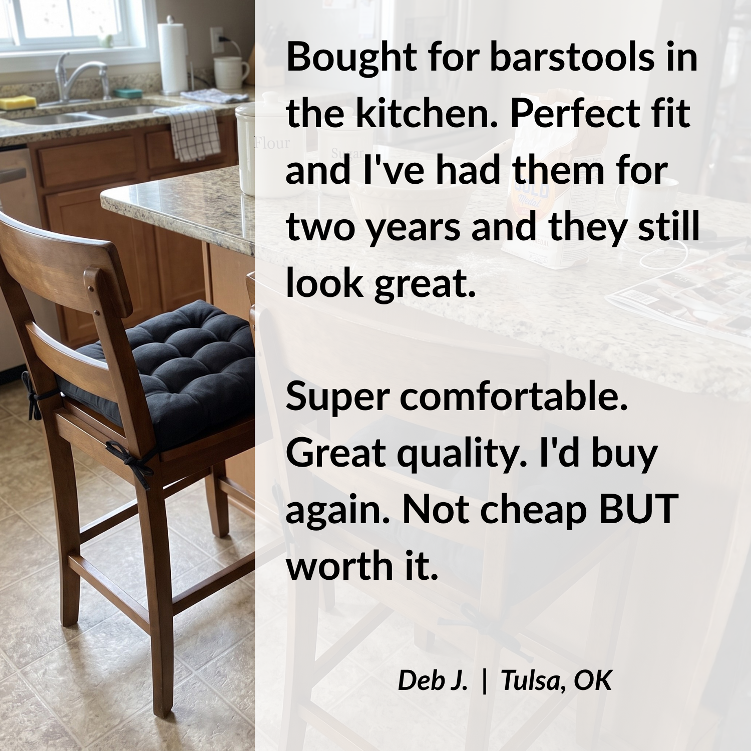 black bar stool cushion on counter-height chairs at the kitchen island with barnett customer reviews