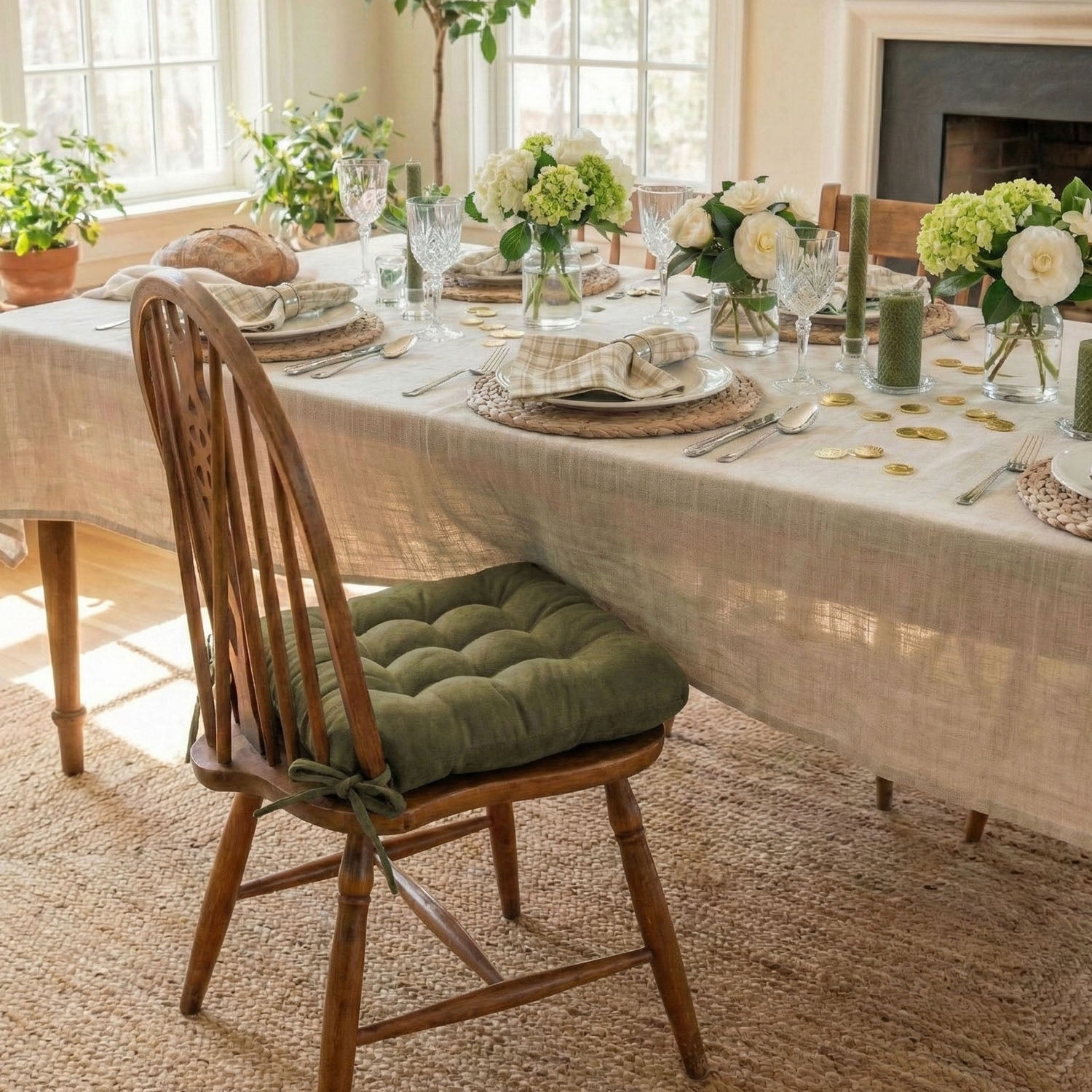 Micro-Suede Laurel Green Dining Chair Pads - Latex Foam Fill, Reversible