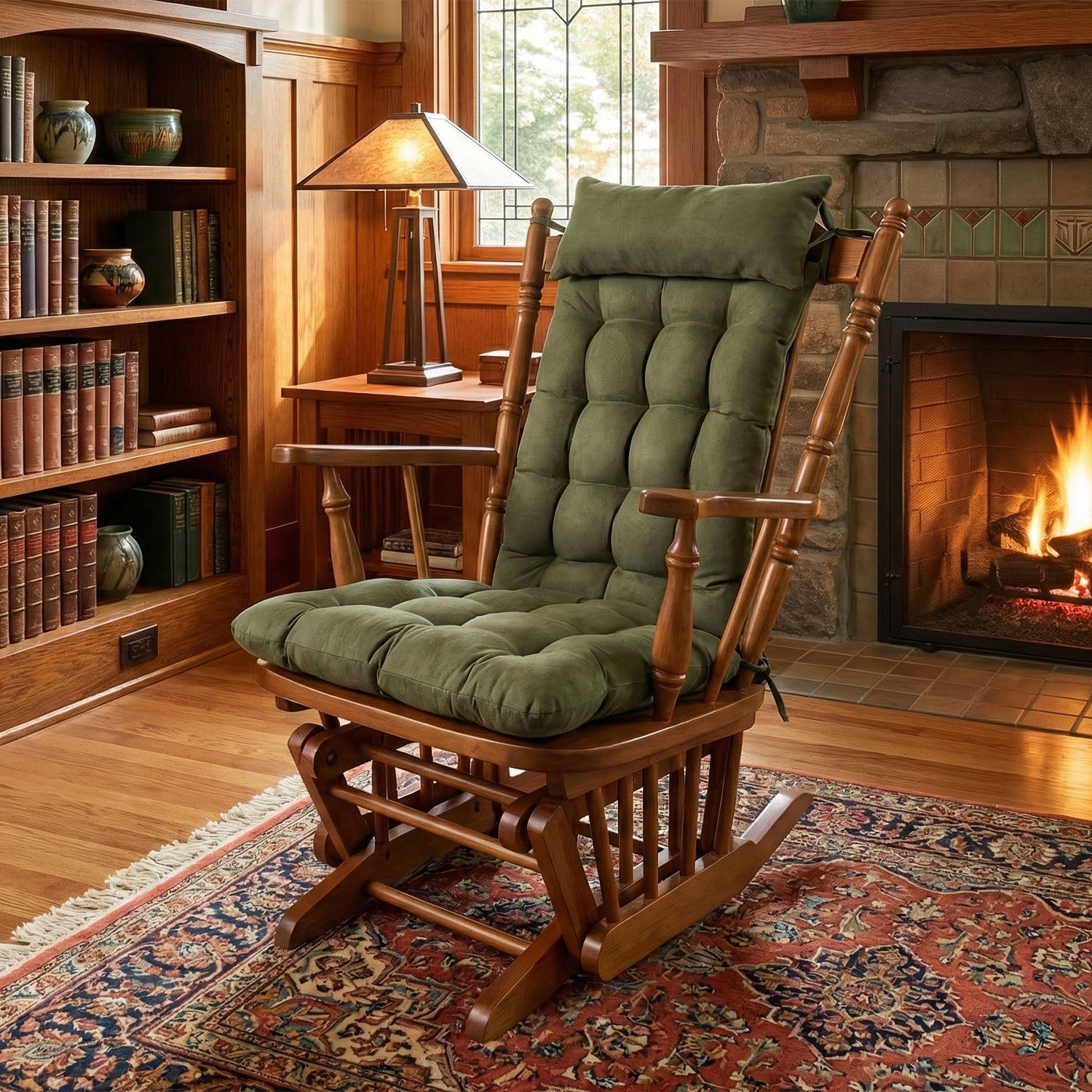 Micro-Suede Laurel Green Rocking Chair Cushions - Latex Foam Fill, Reversible