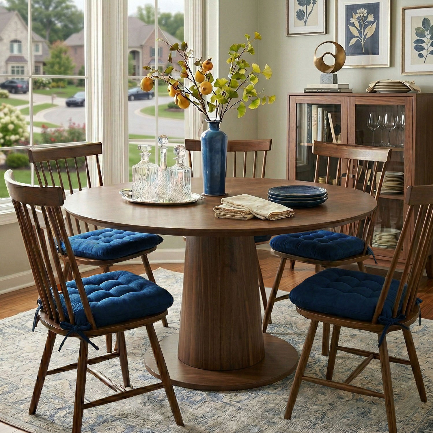 Micro-Suede Royal Blue Dining Chair Pads - Latex Foam Fill, Reversible