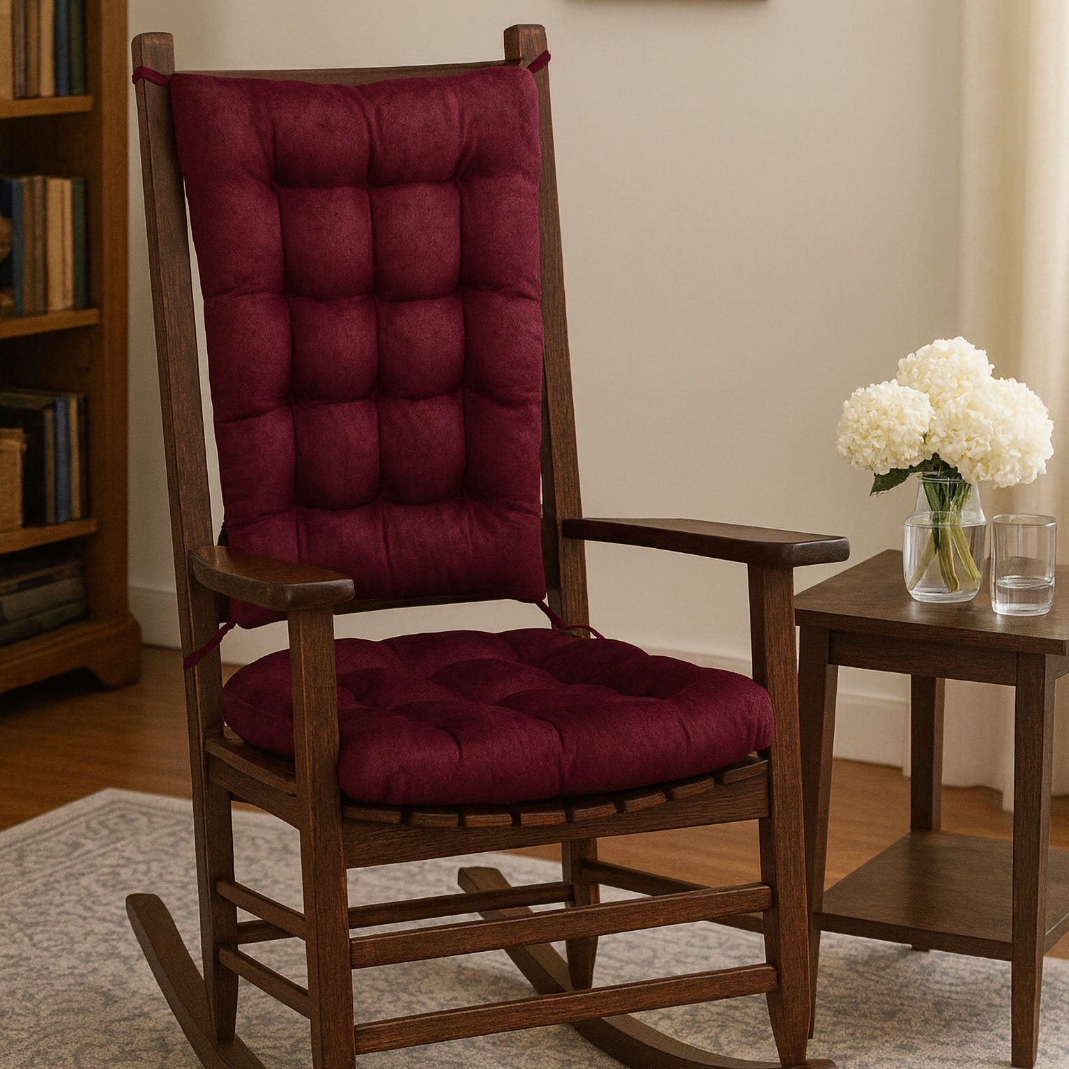 Micro-Suede Claret Red Rocking Chair Cushions - Latex Foam Fill