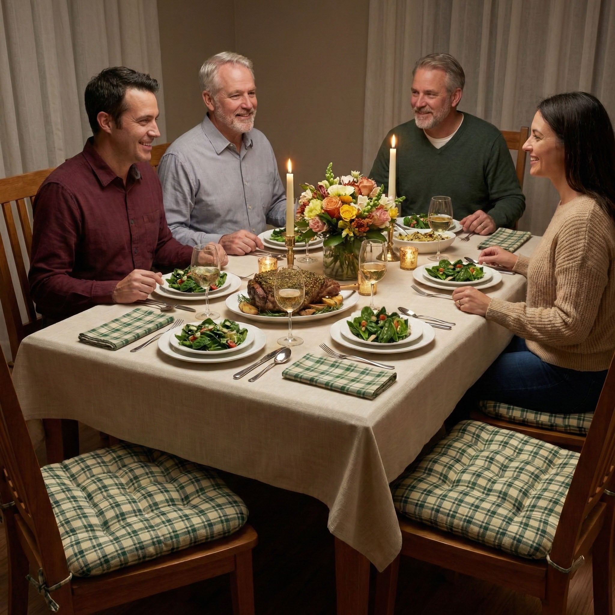 Montgomery Green Natural Plaid Dining Chair Pads - Never Flatten Chair Cushion