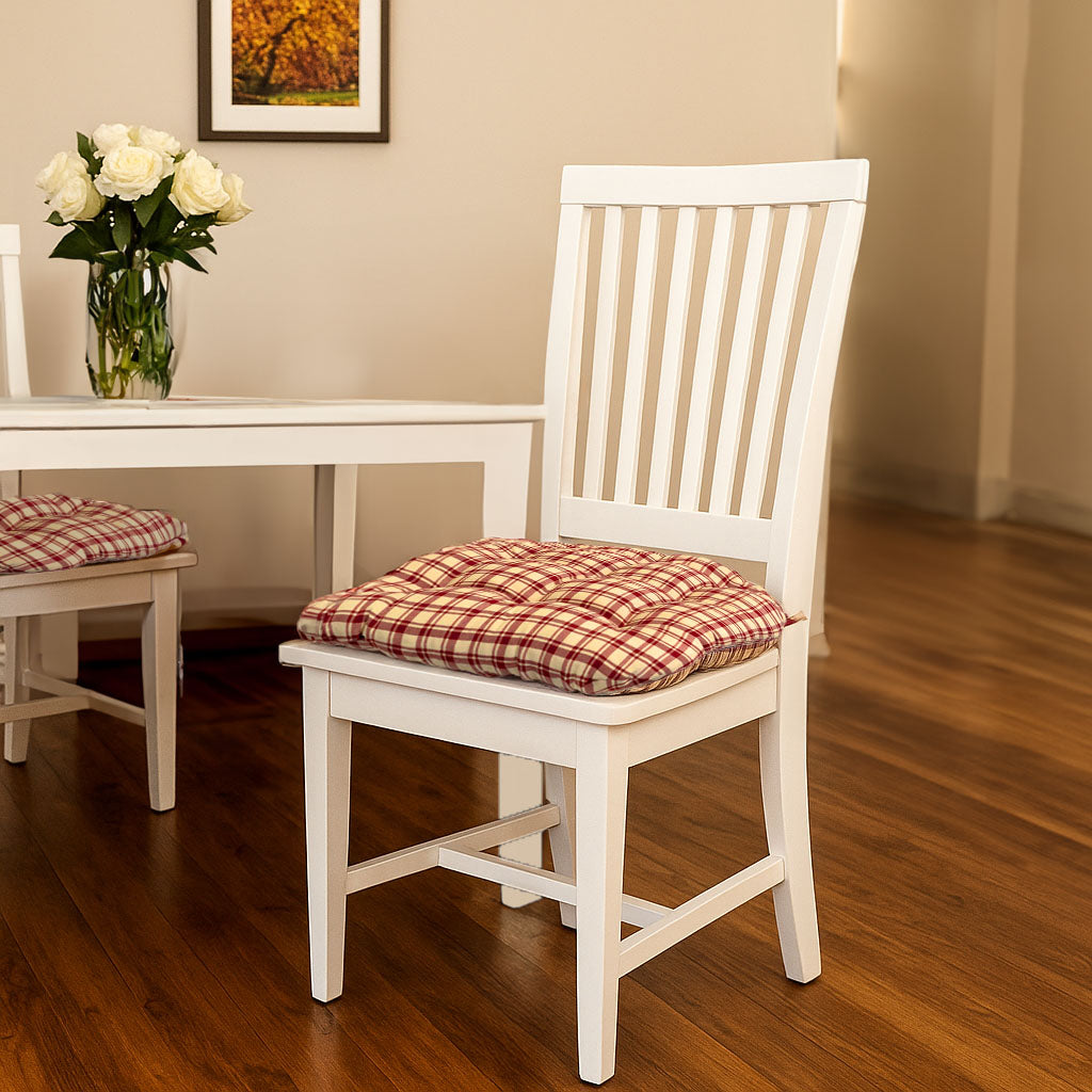 Montgomery Red Natural Plaid Dining Chair Pads - Never Flatten Chair Cushion