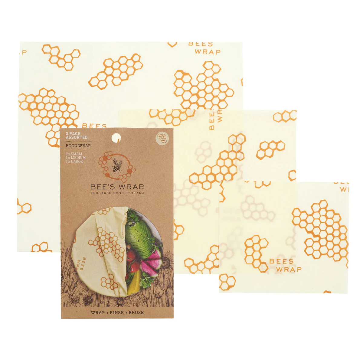 Bee's Wrap Food Storage - Waxed Cotton Cloth, 3-Pack