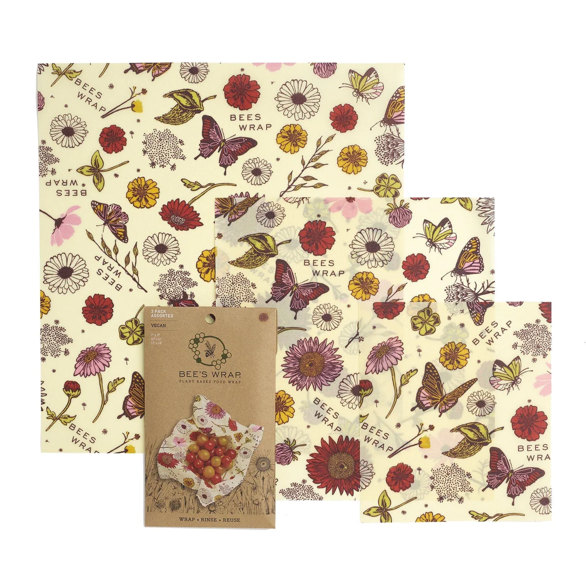 Bee's Wrap Food Storage - Waxed Cotton Cloth, 3-Pack