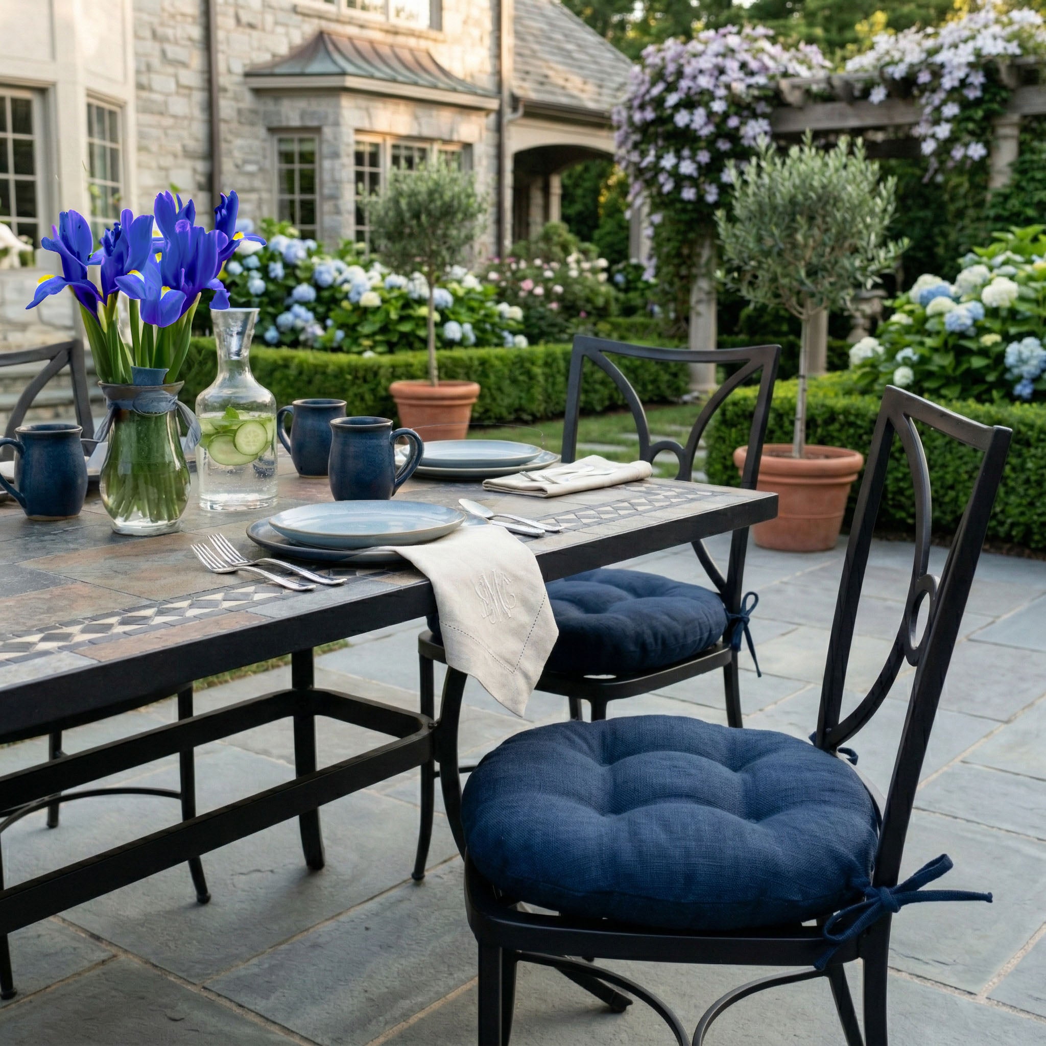 Bistro Chair Cushion - Rave Indigo Blue - 16" Round Chair Cushion - Indoor / Outdoor