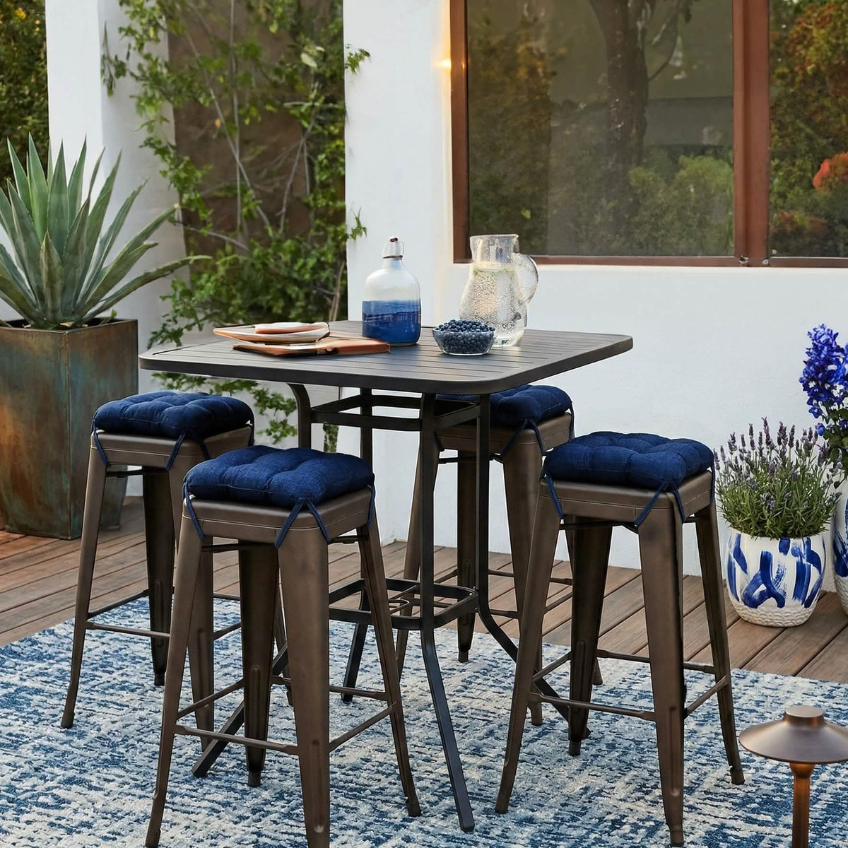 Rave Indigo Blue Square Industrial Bar Stool Cushion - 12"
