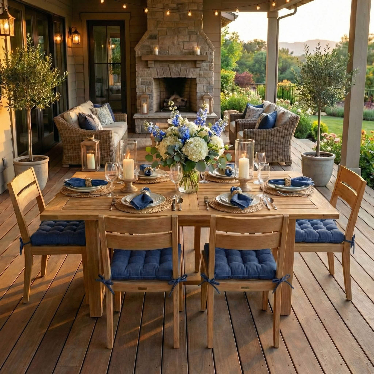 Rave Indigo Blue Indoor / Outdoor Dining Chair Cushions & Patio Chair Cushions