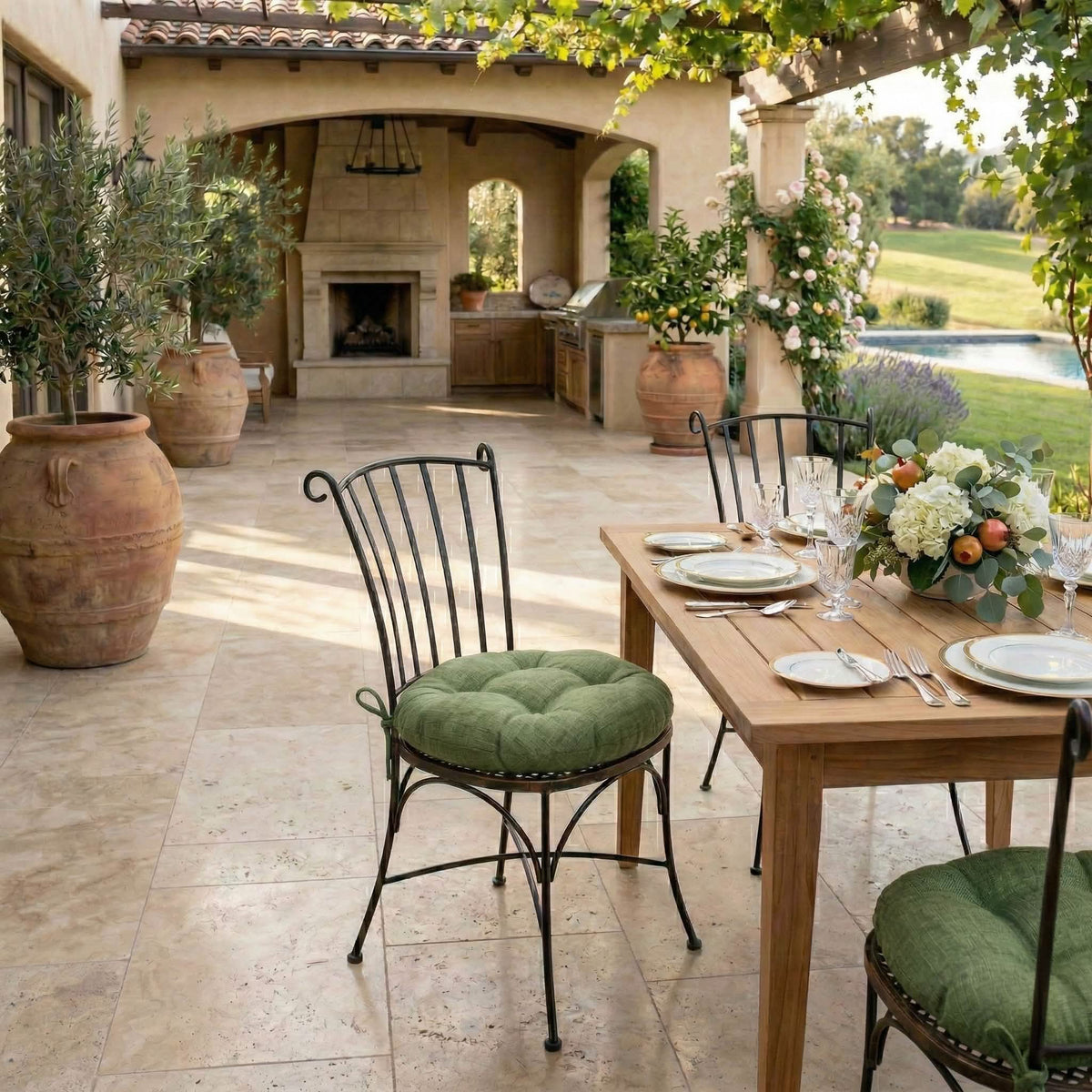Rave Sage Green Bistro Chair Pad - 16" Round Cushion with Ties - Indoor / Outdoor