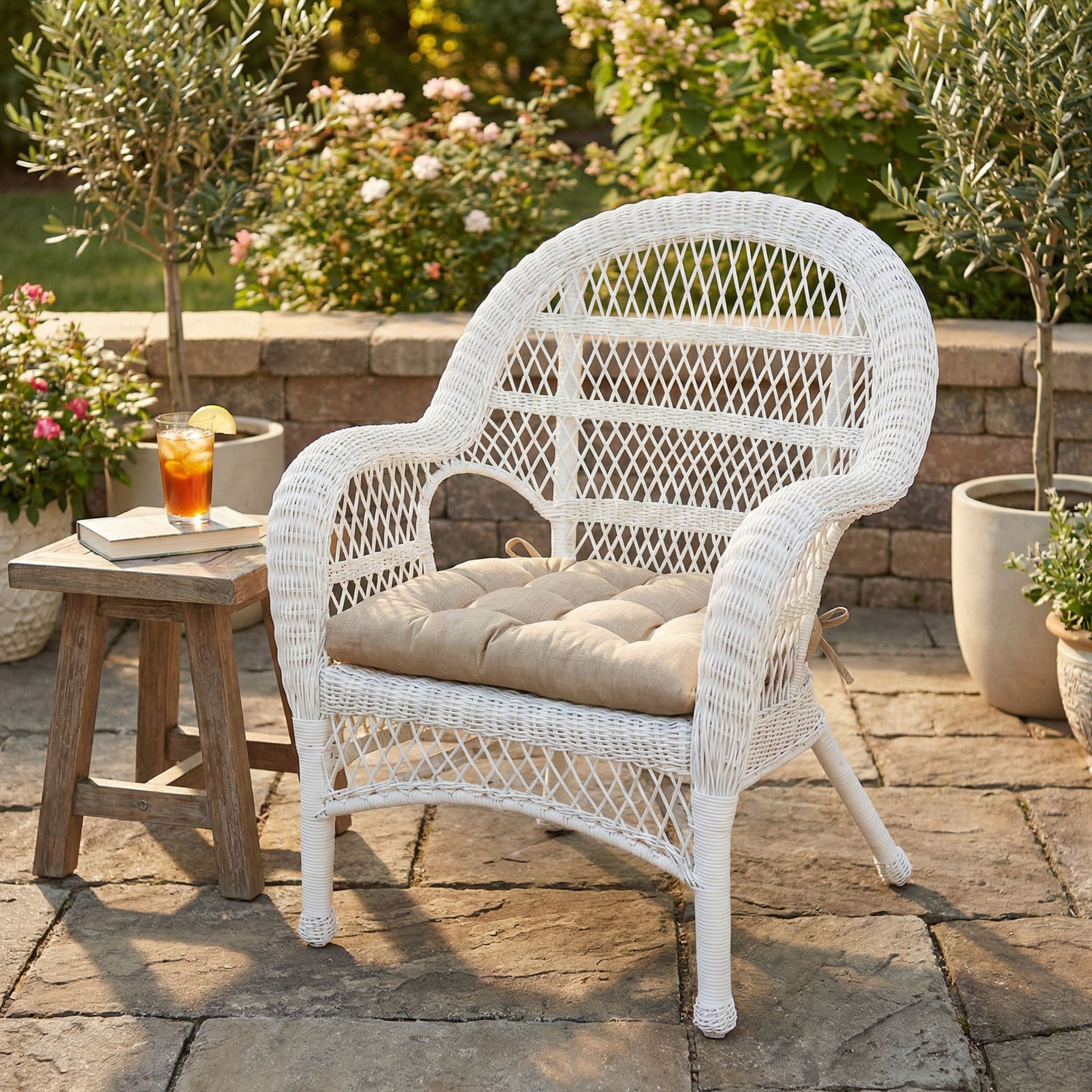 Rave Sand Indoor / Outdoor Dining Chair Pads - Latex Foam Fill, Solid Neutral Color