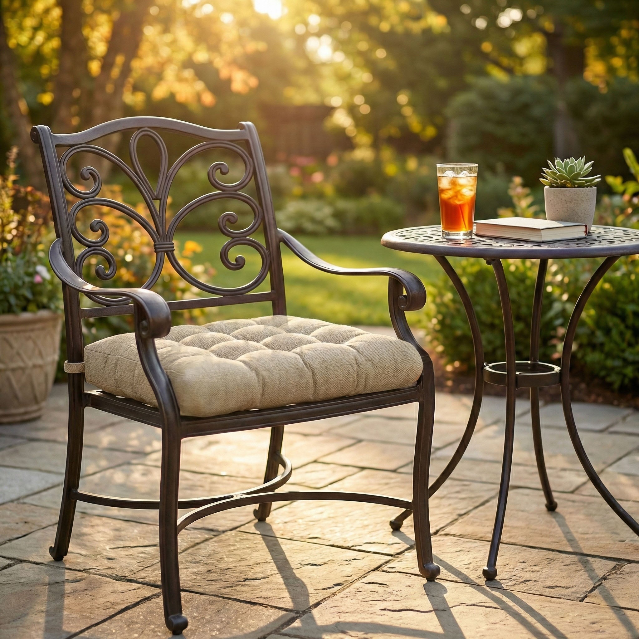 Rave Sand Indoor / Outdoor Dining Chair Pads - Latex Foam Fill, Solid Neutral Color