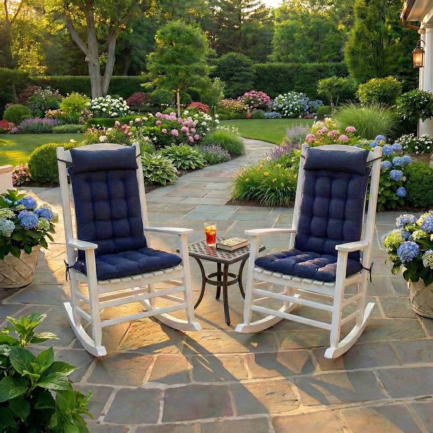 Rave Indigo Blue Porch Rocker Cushions - Latex Foam Fill - Fade Resistant