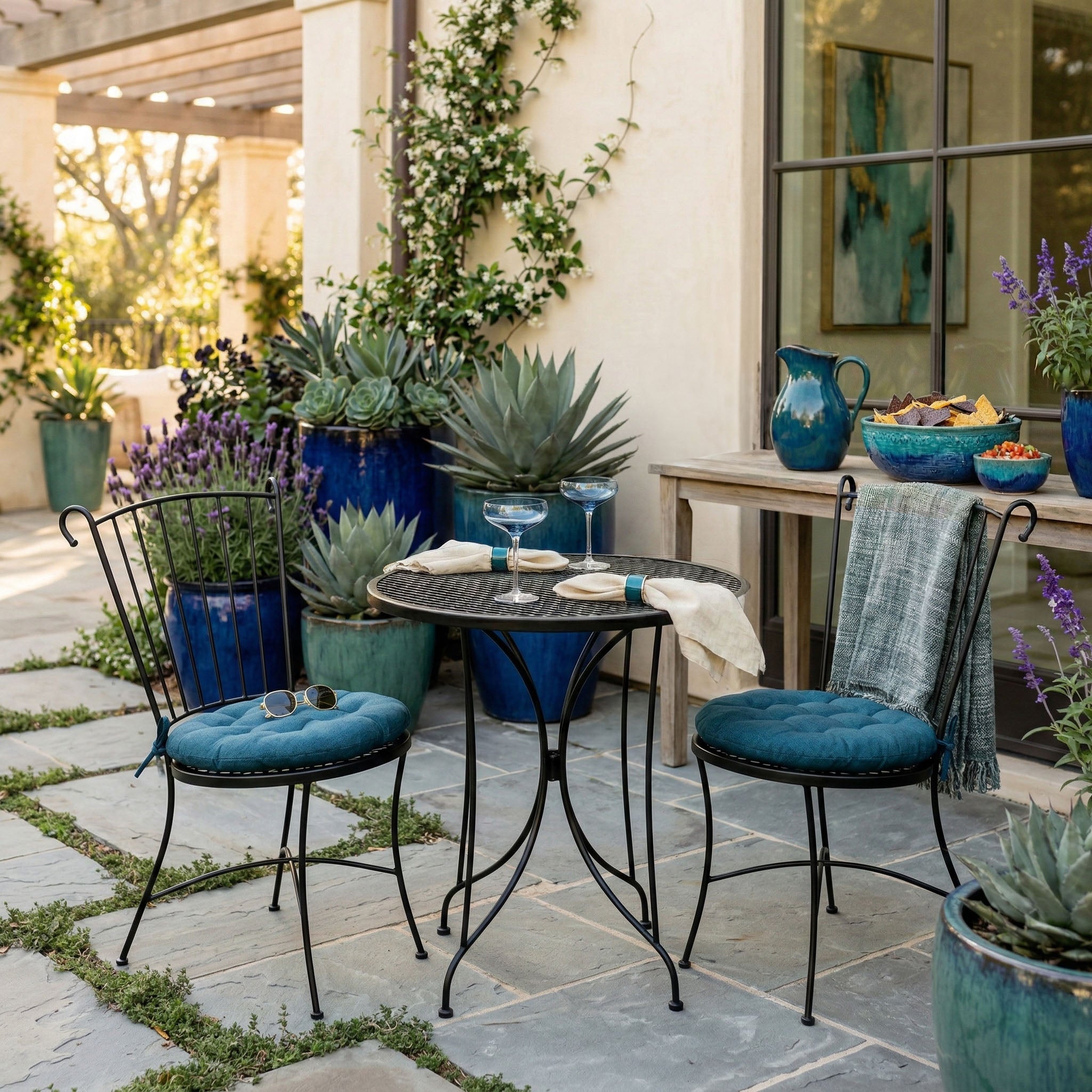 Bistro Chair Cushion - Rave Pacific Blue - 16" Round Patio Cushion - Indoor / Outdoor