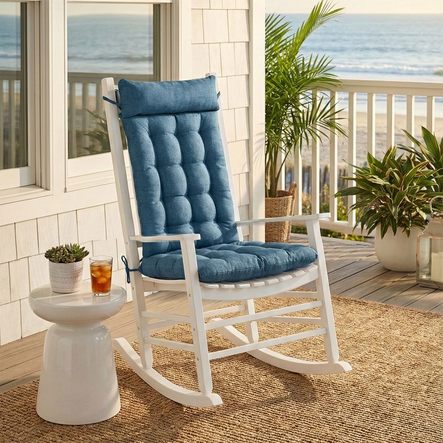 Rave Pacific Blue Porch Rocker Cushions - Latex Foam Fill, Fade Resistant