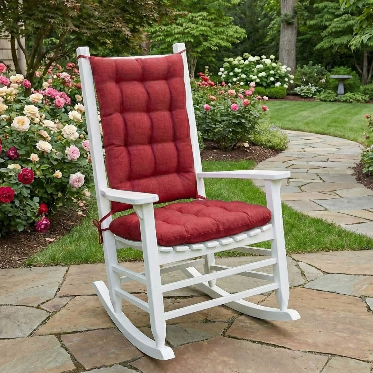 Rave Red Porch Rocker Cushions - Fade Resistant, Latex Foam Fill