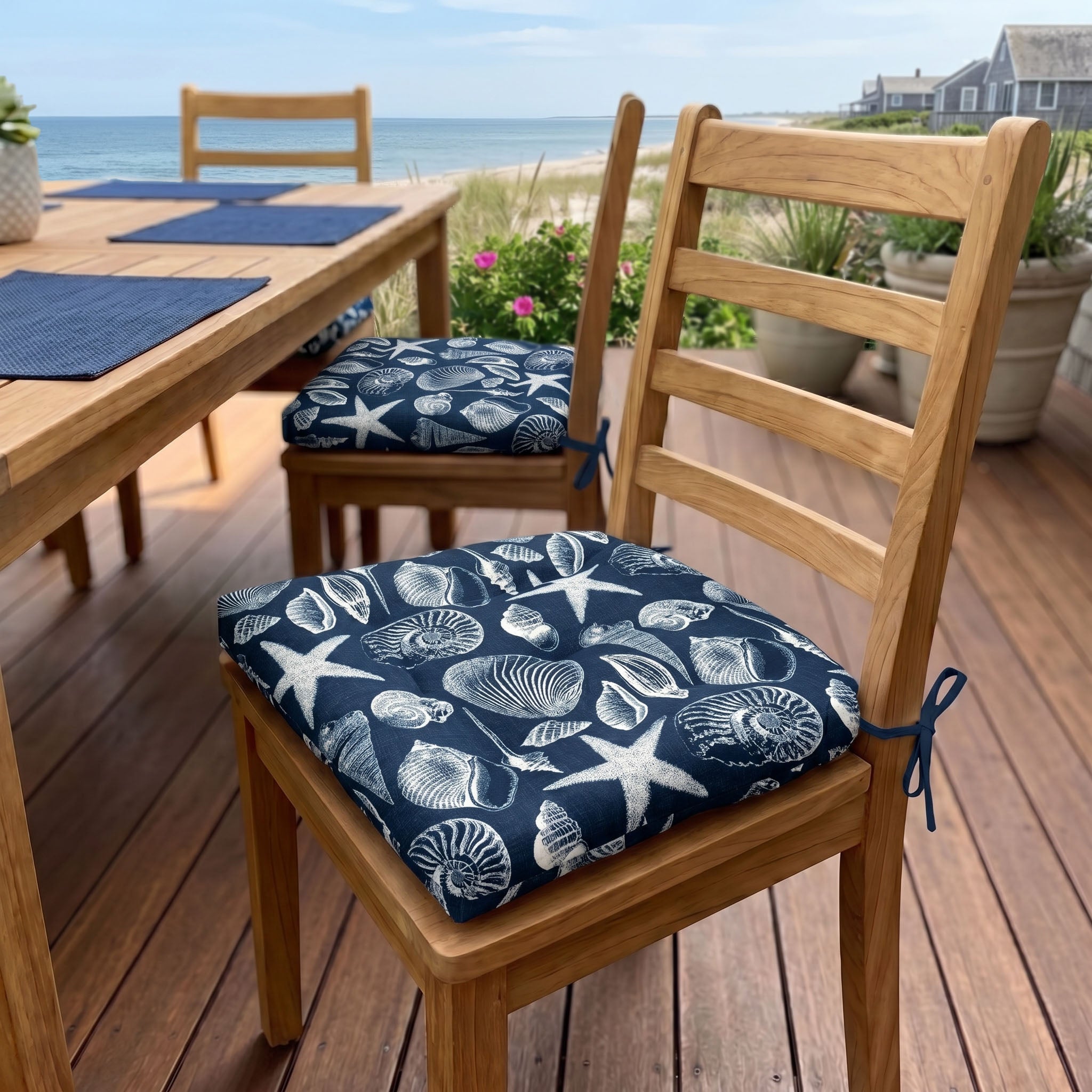 Shoreline Indoor / Outdoor Navy Blue Patio Cushions & Dining Chair Pads