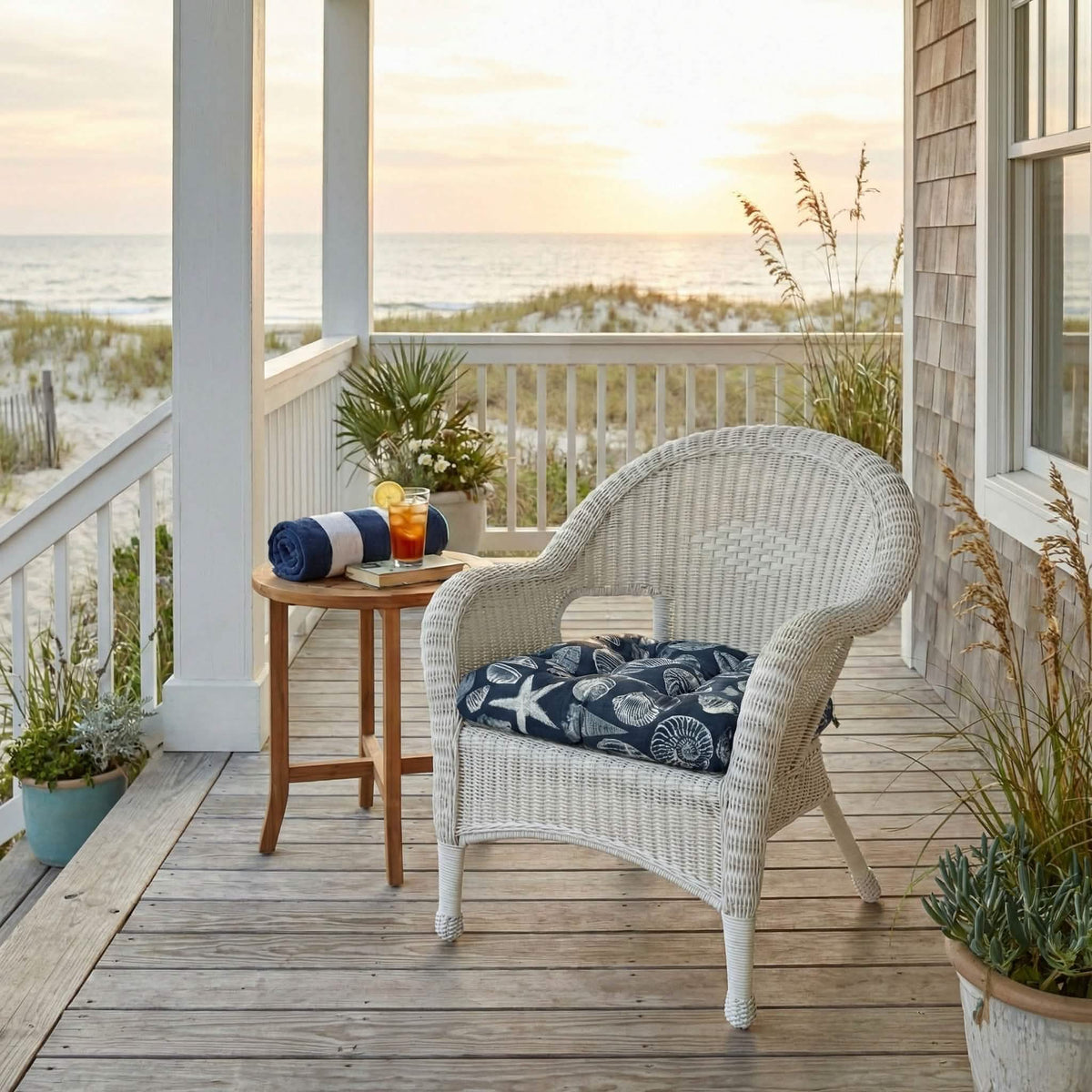 Shoreline Navy Patio Chair Cushions - Wicker Chair Cushions