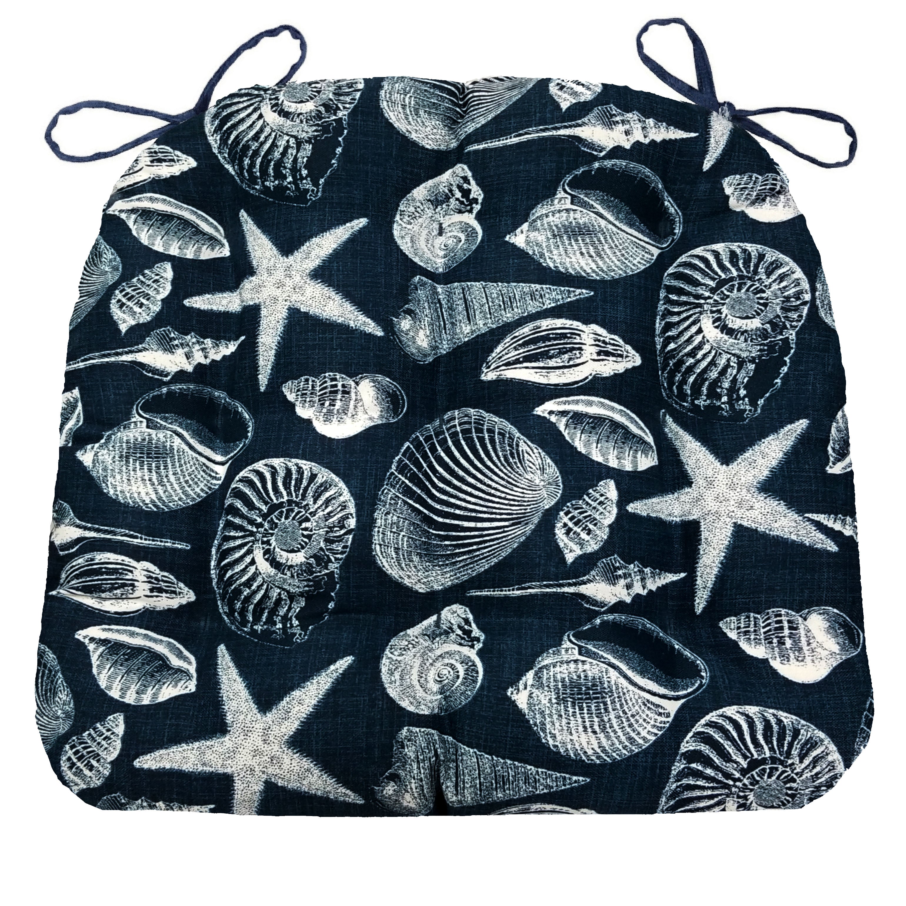 Shoreline Indoor/Outdoor Navy Blue Dining Chair Cushions - Barnett Home Decor - Navy Blue & White | Aquatic | Oceanic | Coastal | Beach