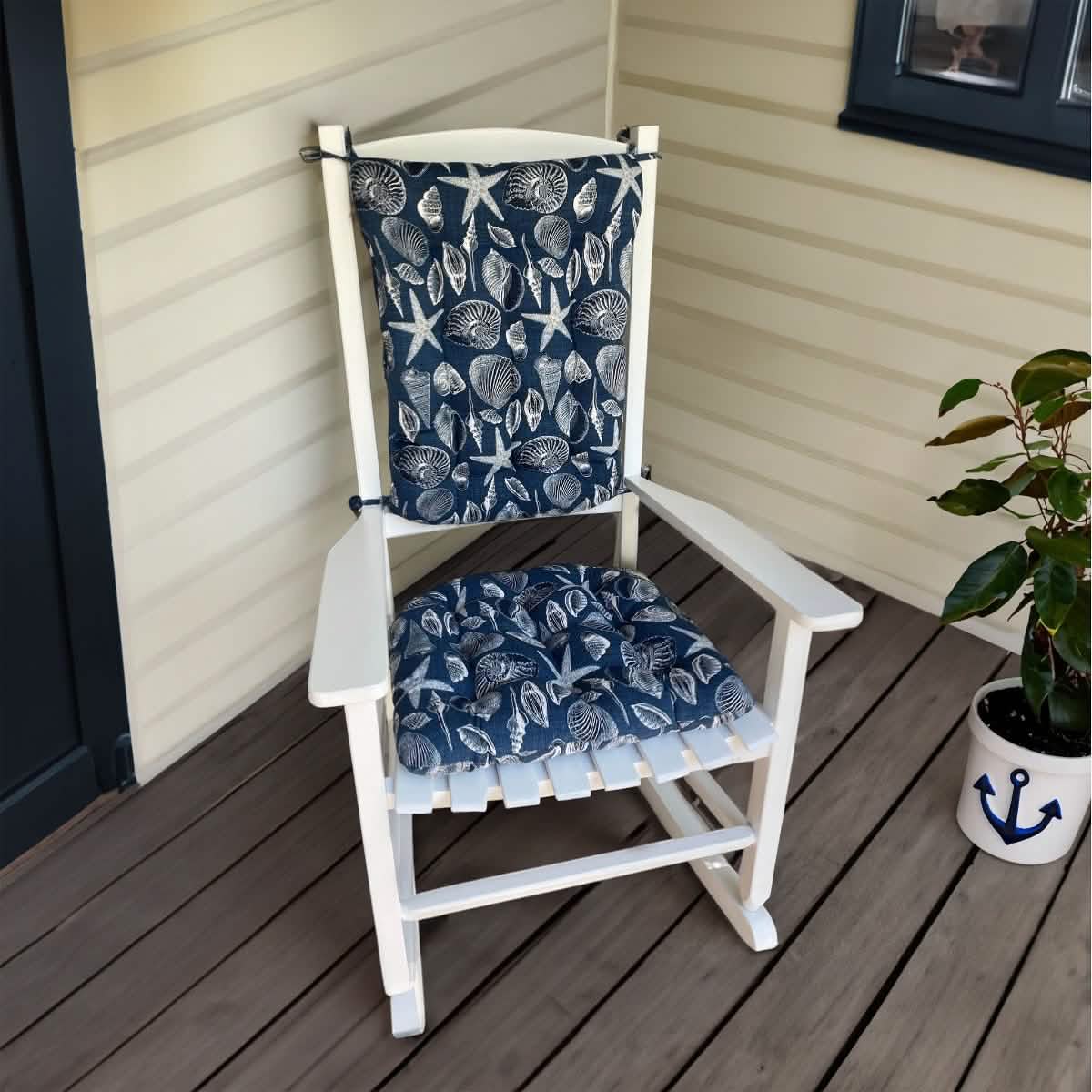 Shoreline Navy Blue Porch Rocker Cushions Latex Foam Fill