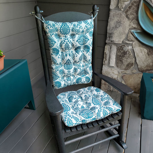 Sylvan Teal Arts & Crafts Porch Rocker Cushions - Fade Resistant