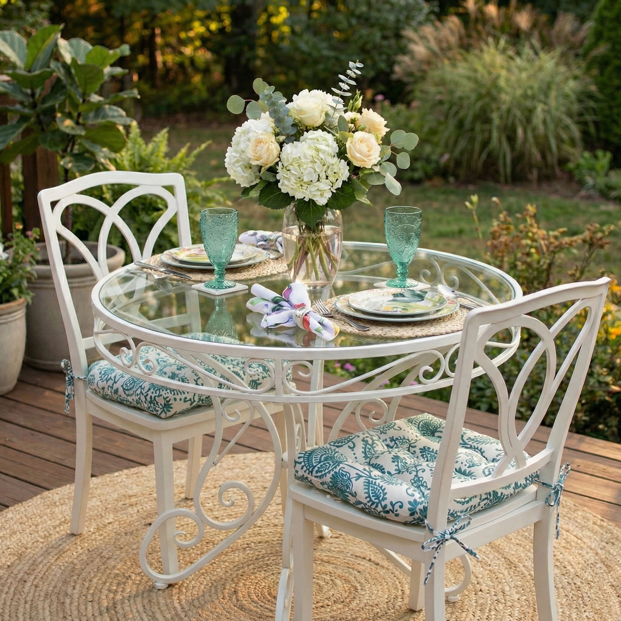 Sylvan Teal Indoor / Outdoor Dining Chair Pads & Patio Cushions