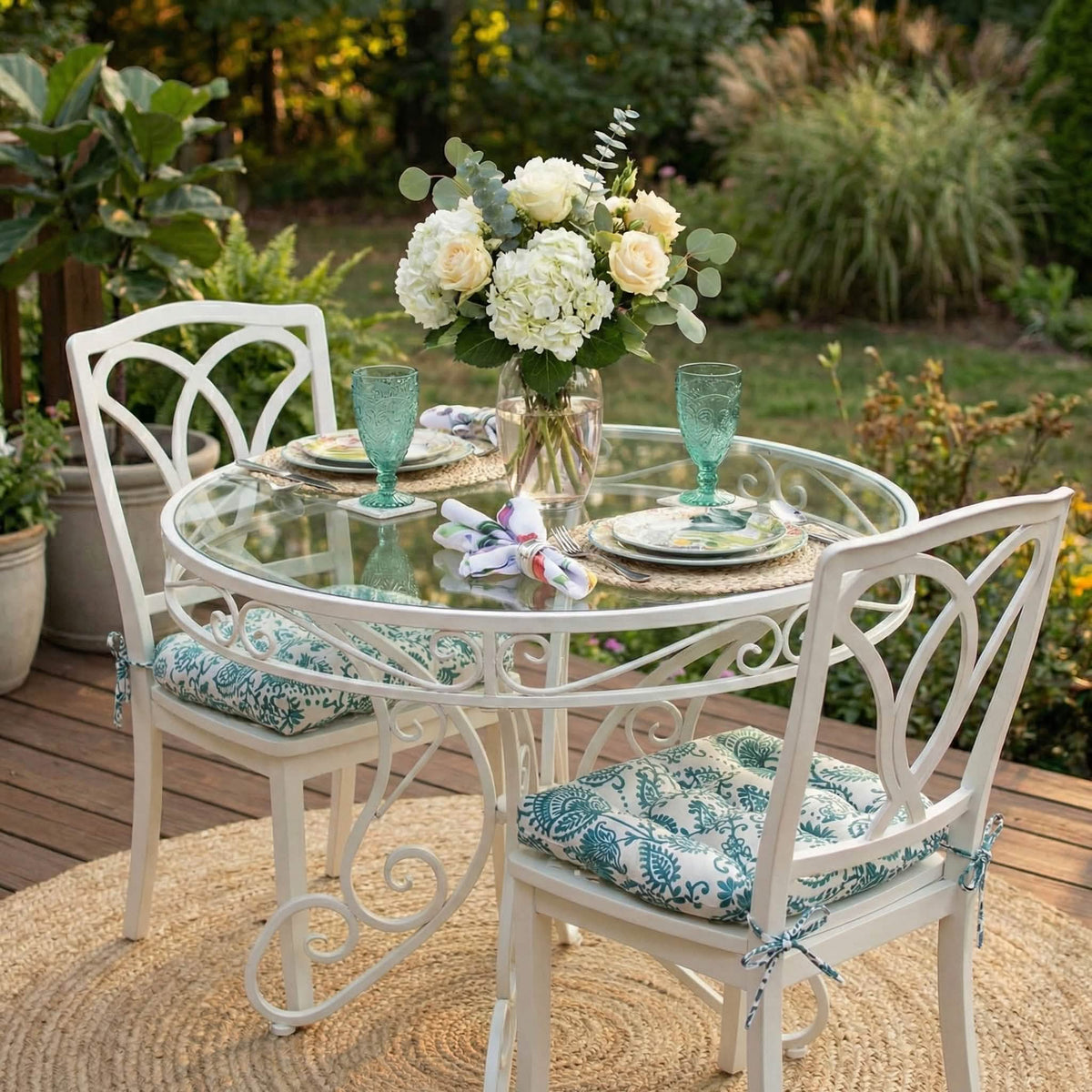 Sylvan Teal Indoor / Outdoor Dining Chair Pads & Patio Cushions