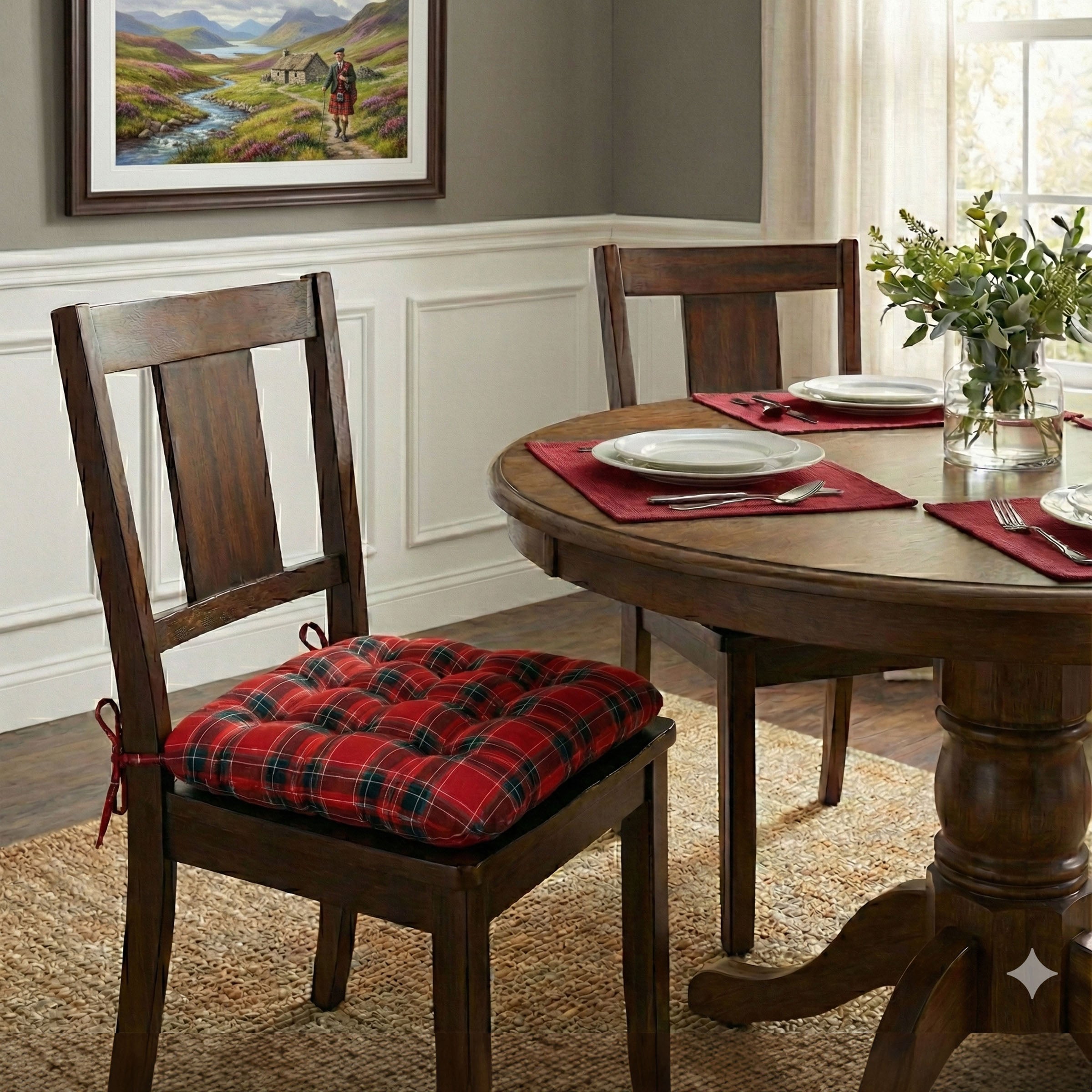 Tartan Red Plaid Dining Chair Pads - Never Flatten Chair Cushion