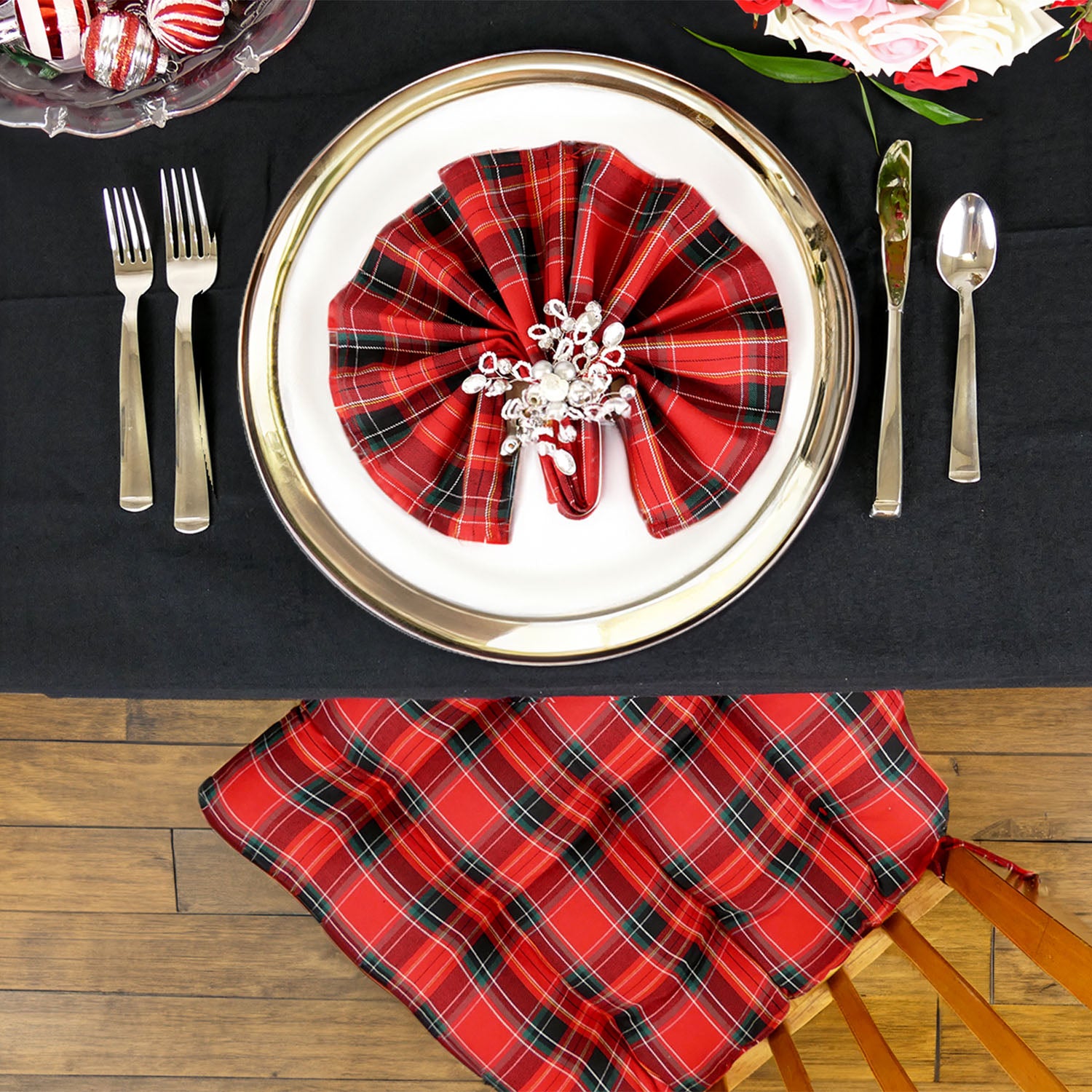 Tartan Red Plaid Dining Chair Pads - Never Flatten Chair Cushion