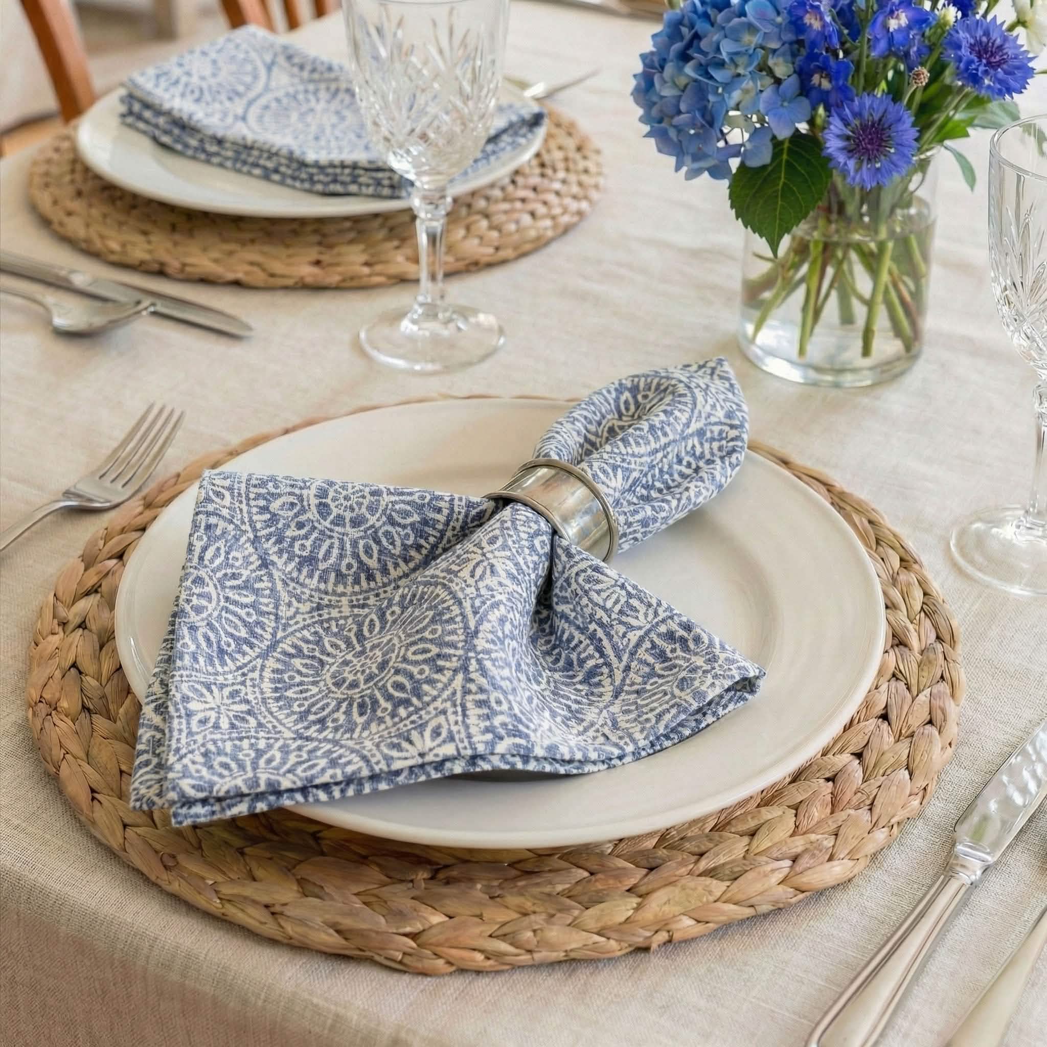 Tibet Blue Cloth Napkins - Set of 8