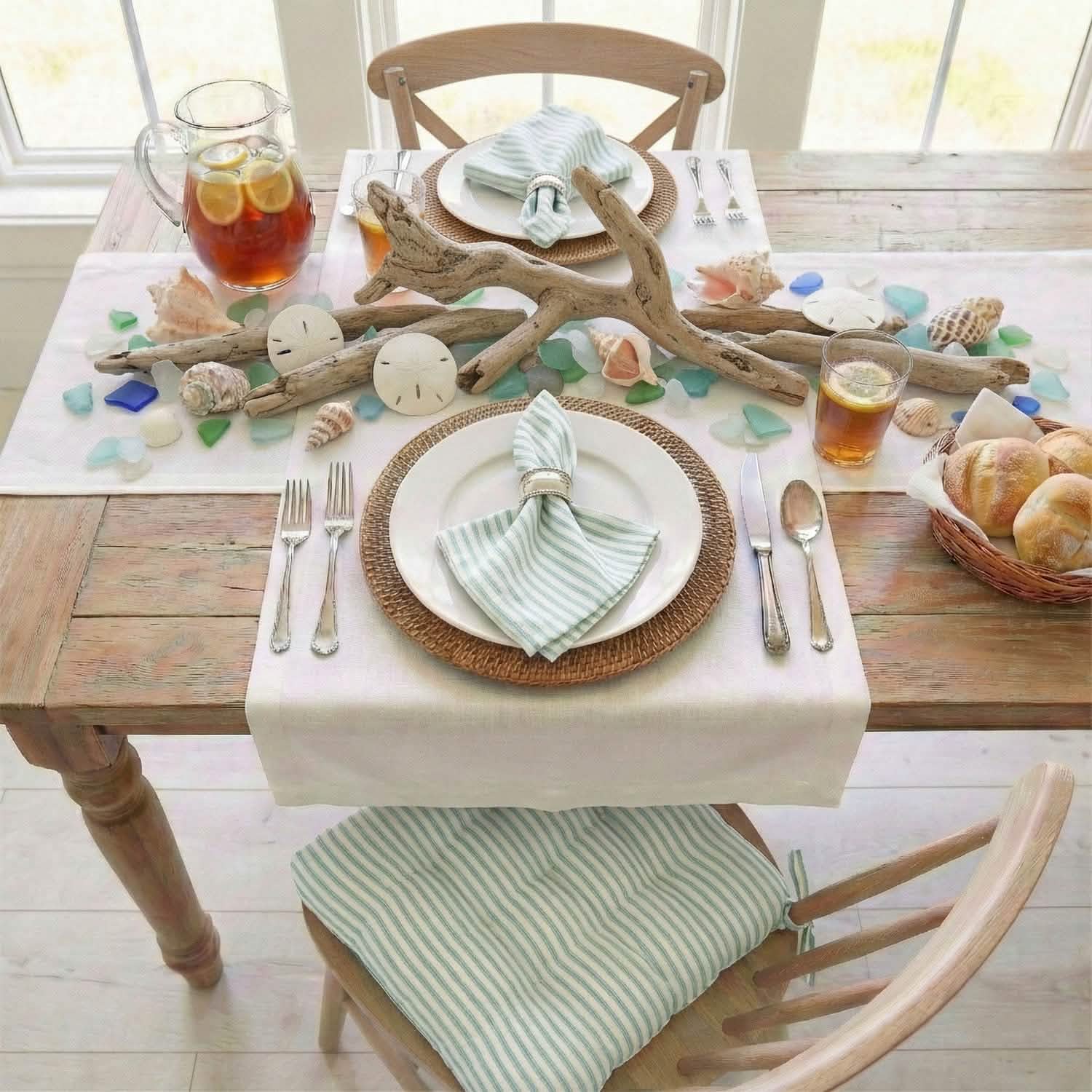 Ticking Stripe Aqua Cloth Napkins - Set of 8