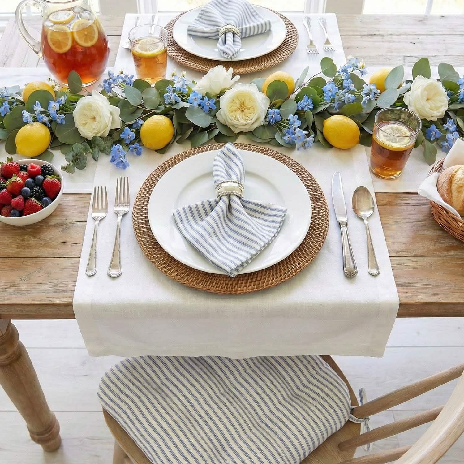 Ticking Stripe Berlin Blue Cloth Napkins - Set of 8