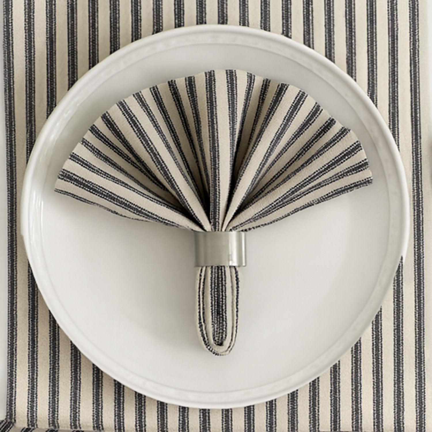 Ticking Stripe Black Cloth Napkins Set of 4