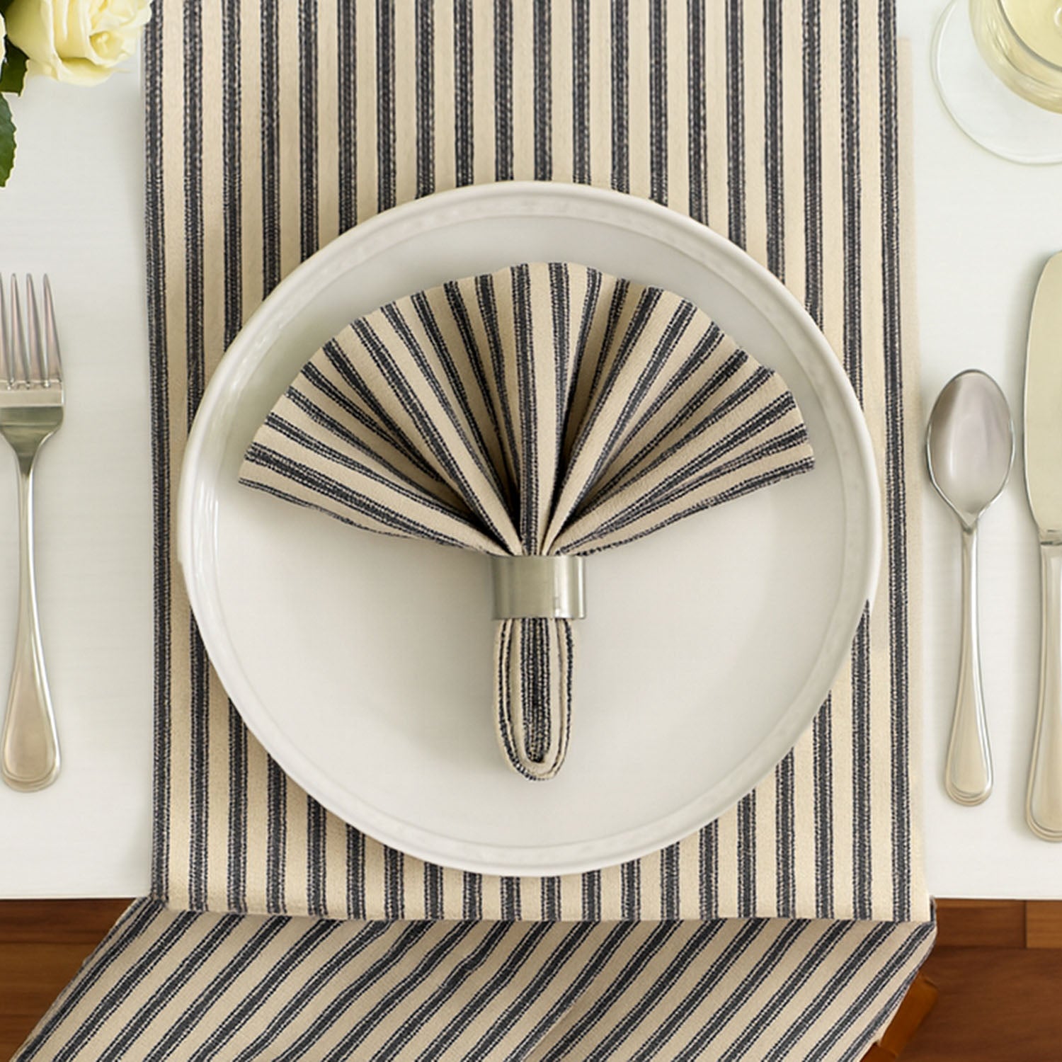 Ticking Stripe Black Cloth Napkins Set of 4 or Set of 8