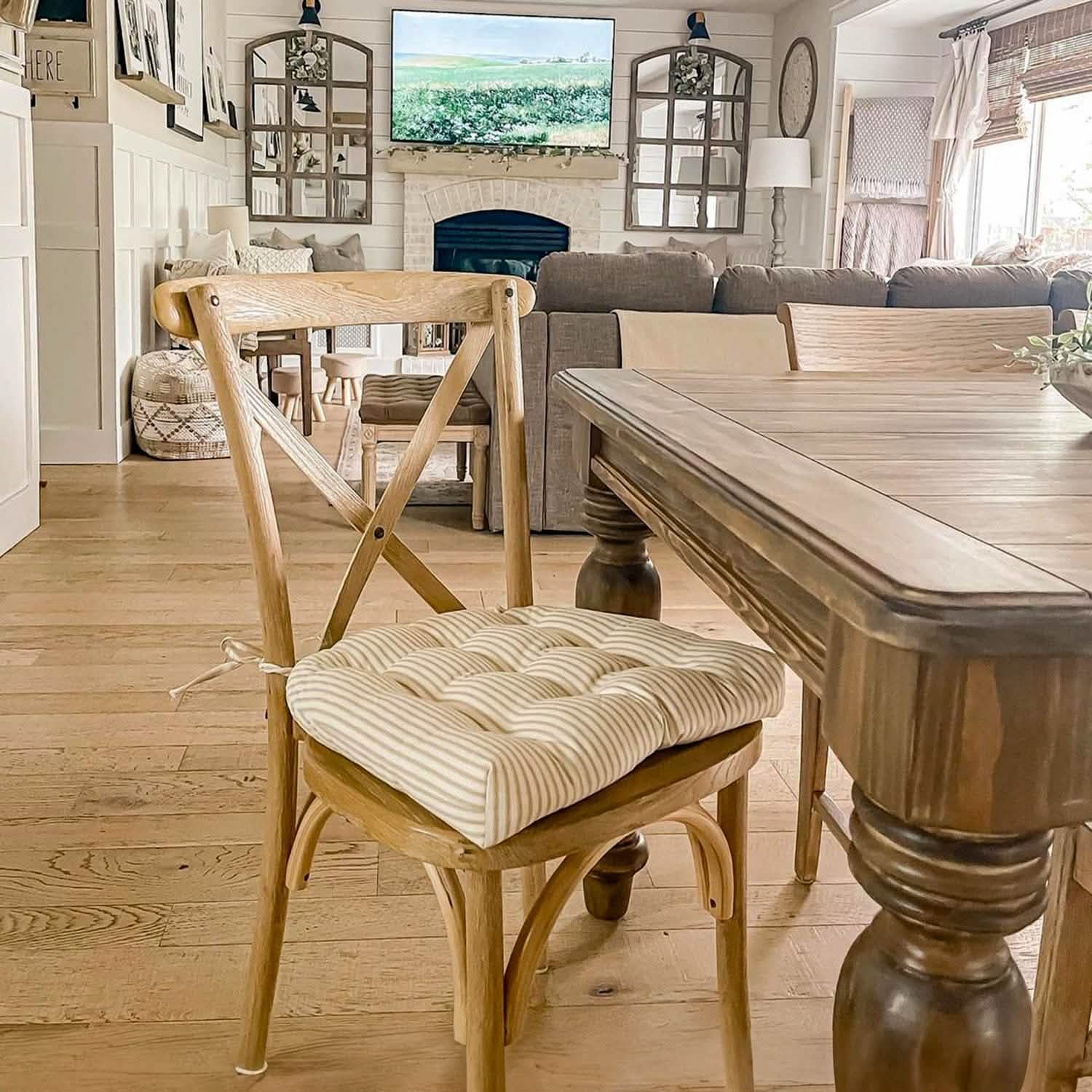 Ticking Stripe Natural Dining Chair Pad - Latex Foam Fill