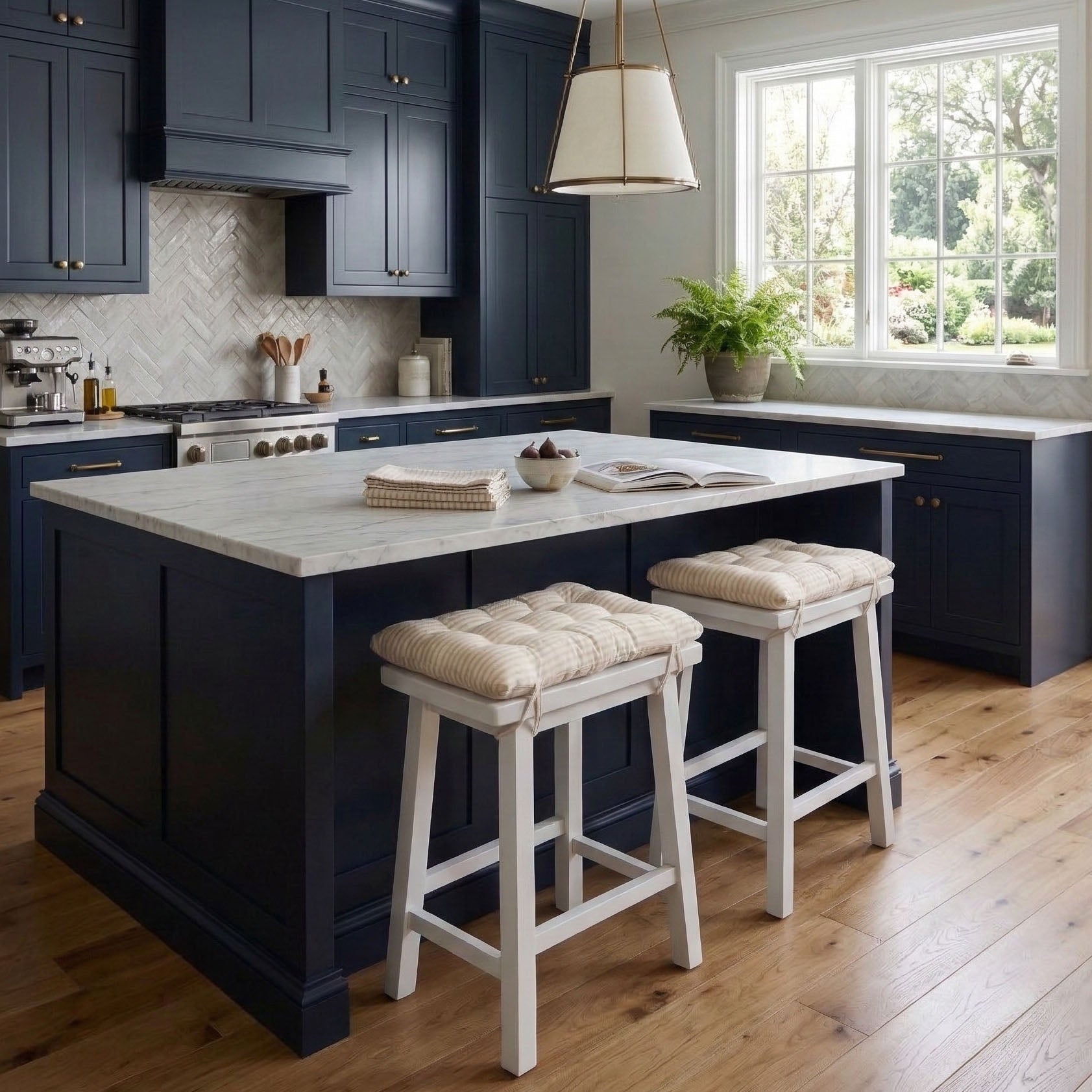 Ticking Stripe Natural Saddle Stool Cushions - Gaucho Stool - Satori Seat Cushions