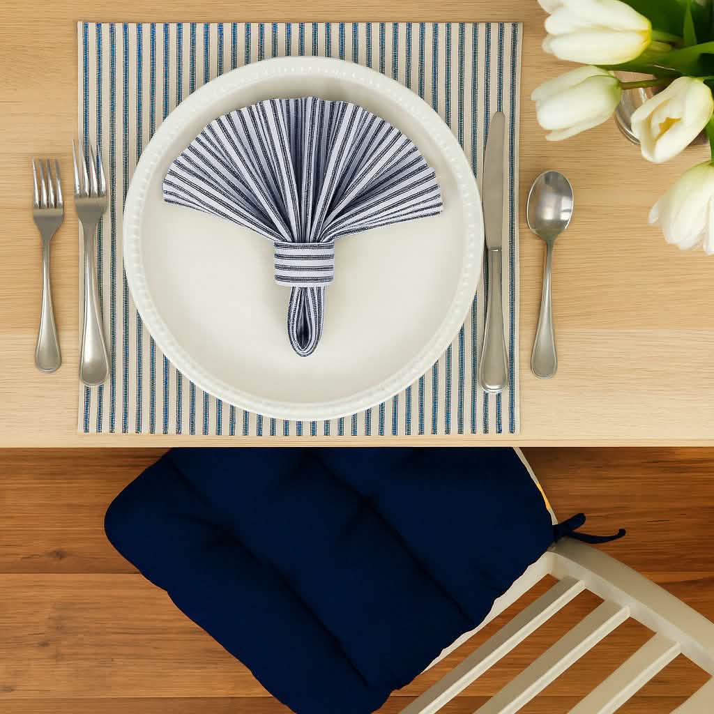 Ticking Stripe Navy Blue Cloth Napkins - Set of 8