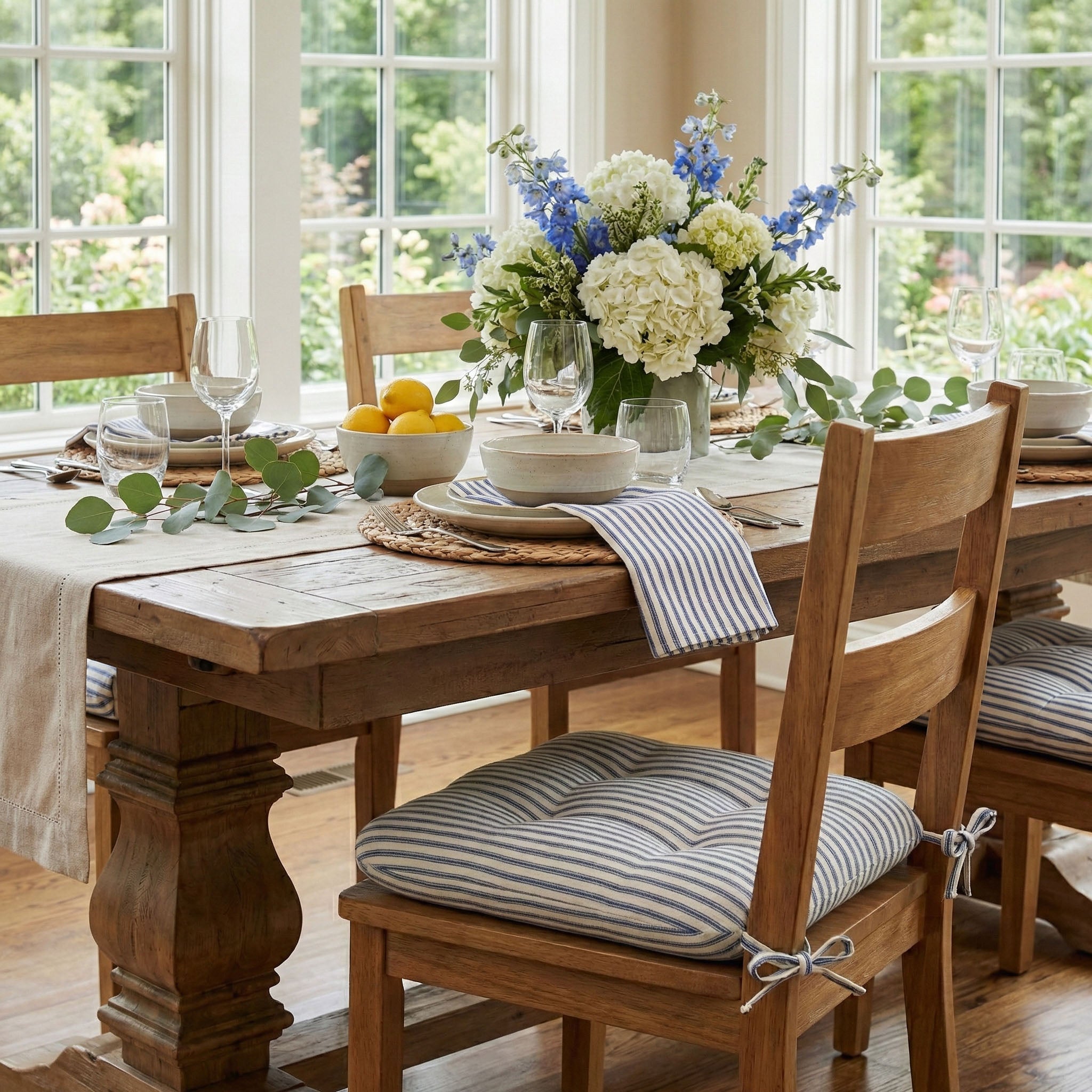 Ticking Stripe Navy Blue Cloth Napkins Set of 4 or Set of 8