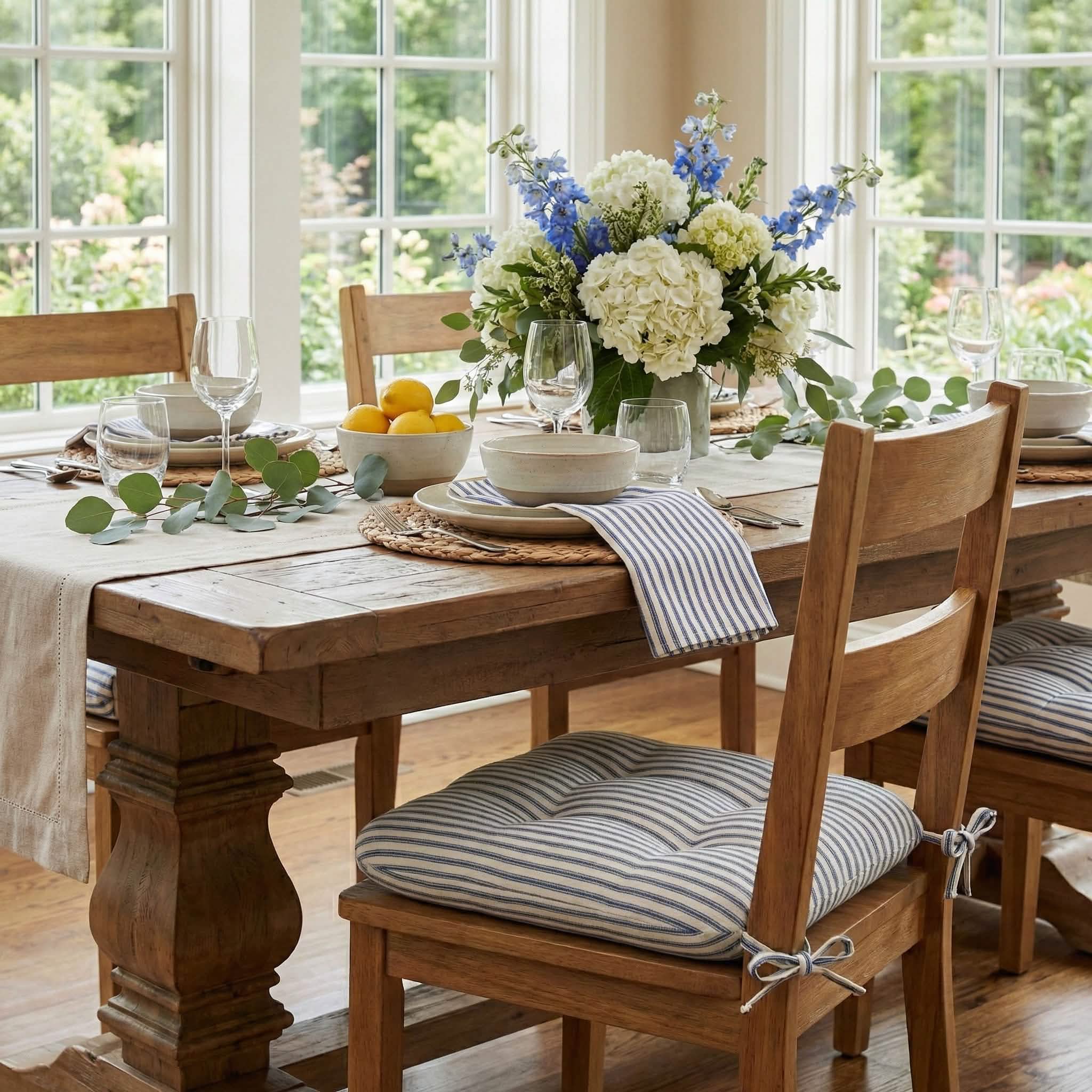 Ticking Stripe Navy Blue Cloth Napkins - Set of 8