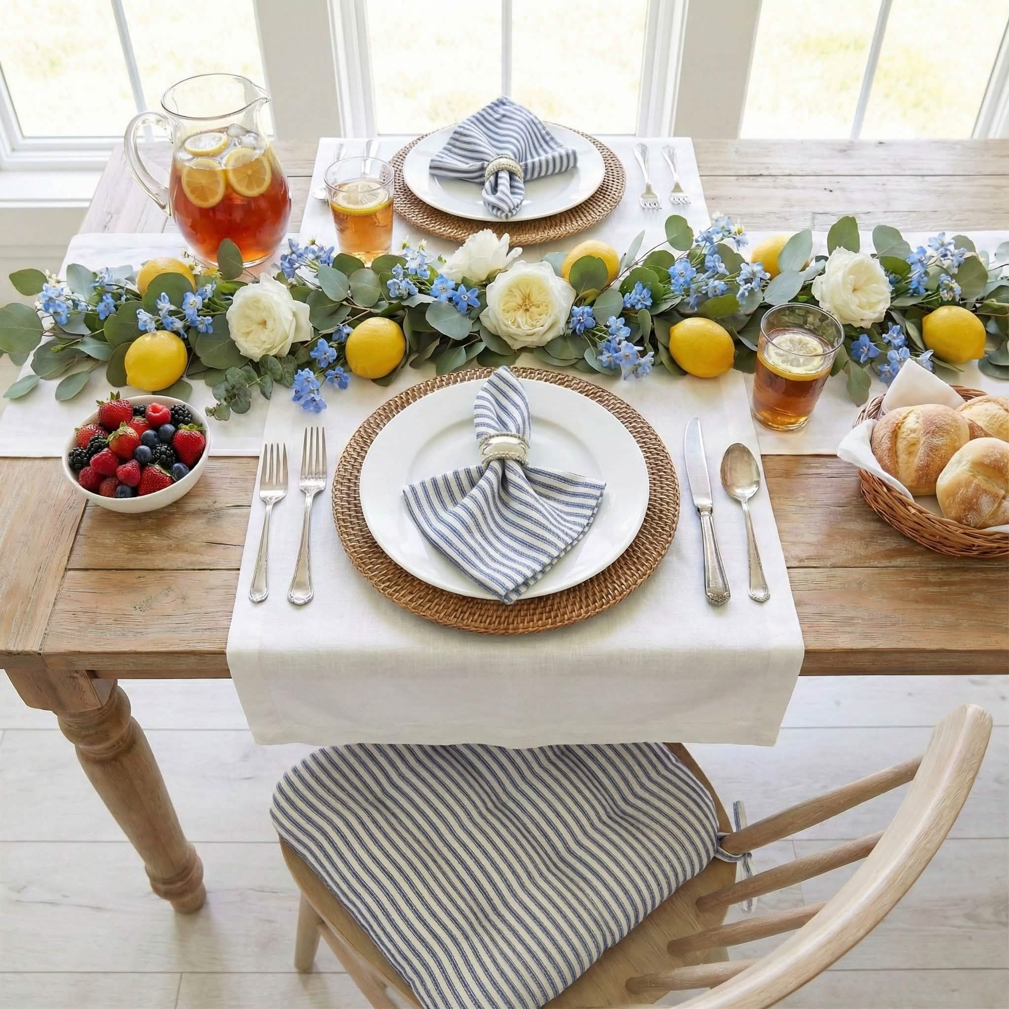 Ticking Stripe Navy Blue Cloth Napkins - Set of 8