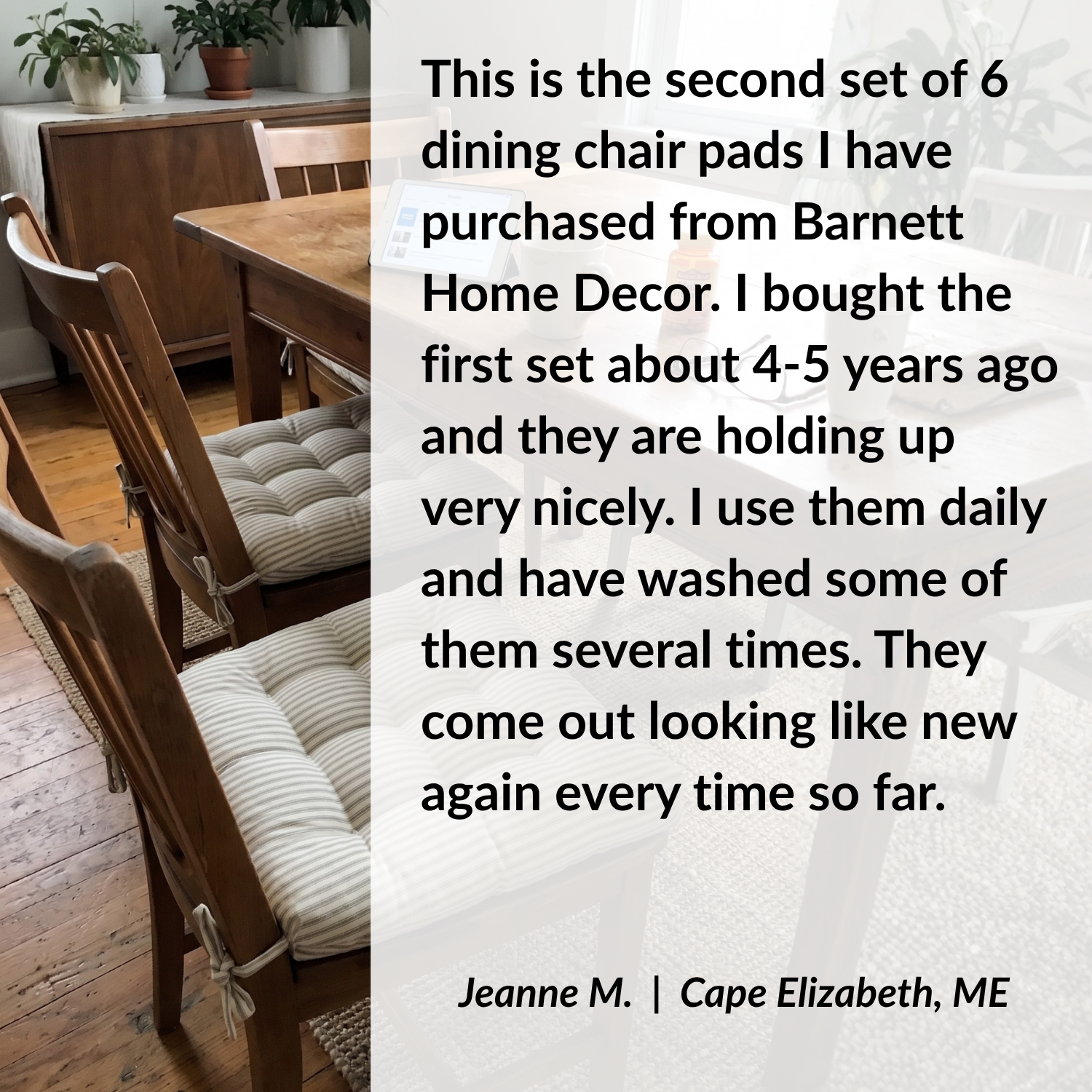 ticking stripes dining chair cushions on wooden dining room chairs with Barnett customer reviews