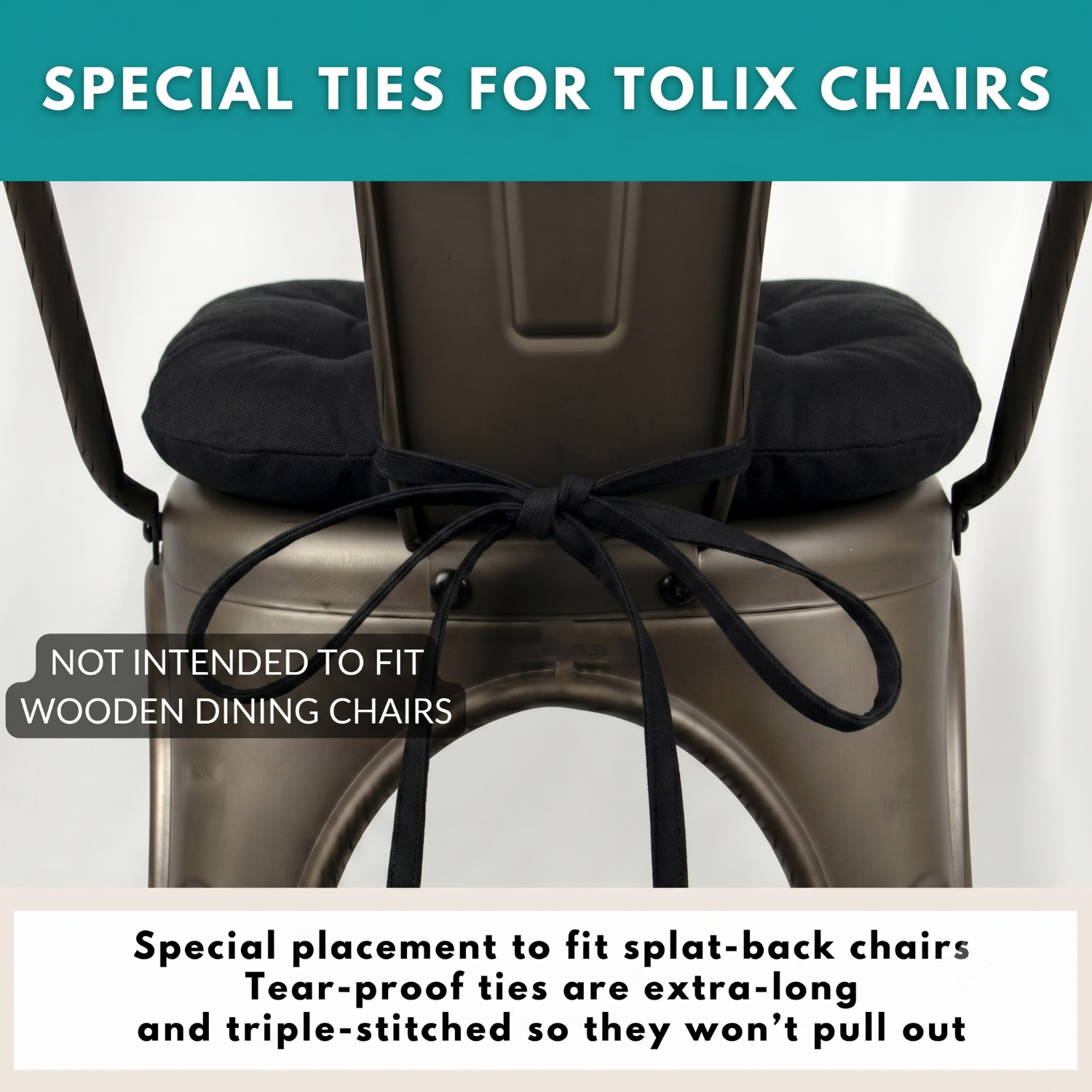 Cotton Duck Black Industrial Chair Cushion - Fits 14" Tolix Chairs - Made in USA - 100% Cotton