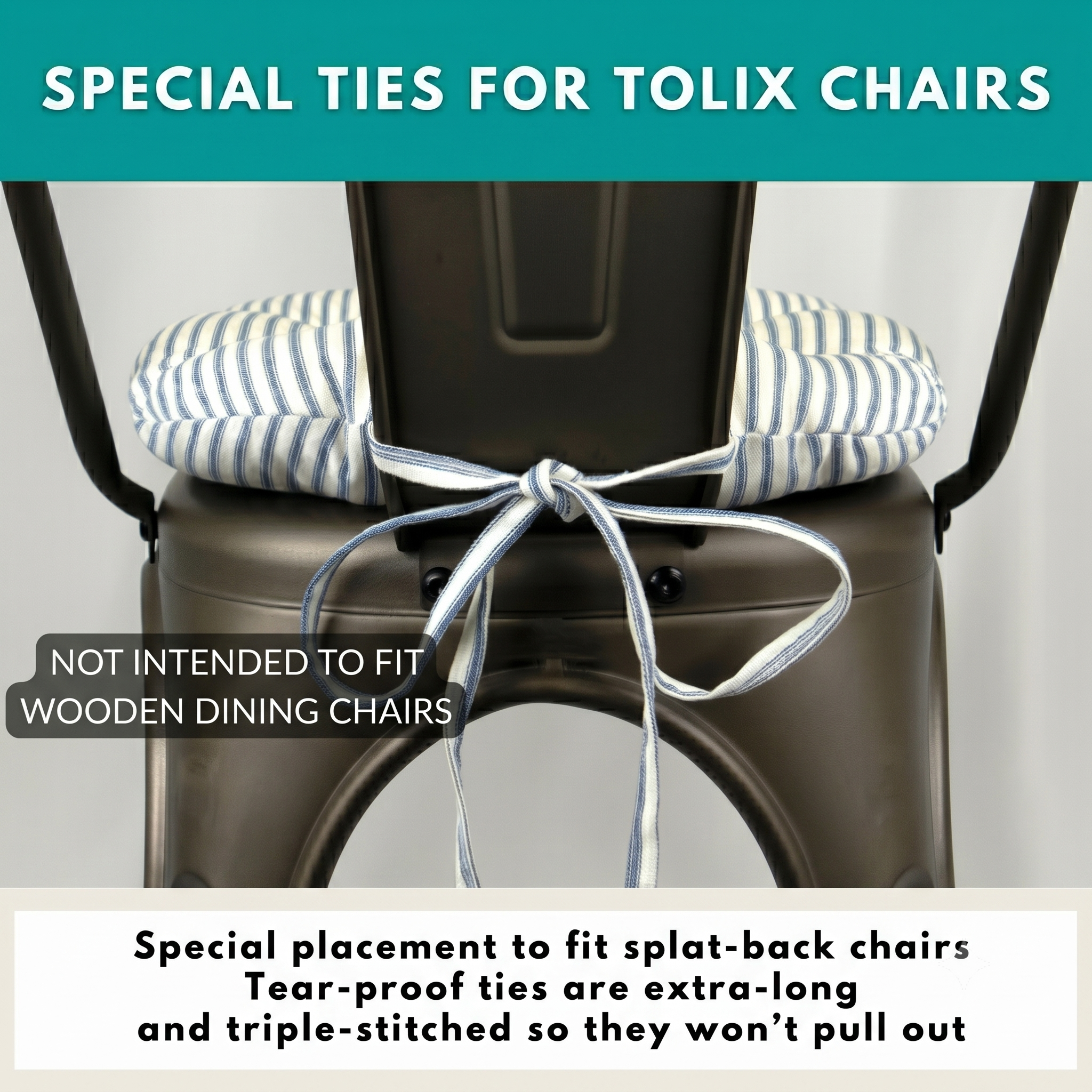 Ticking Stripe Navy Blue Industrial Chair Cushion - Fits 14" Tollix Chairs - Made in USA
