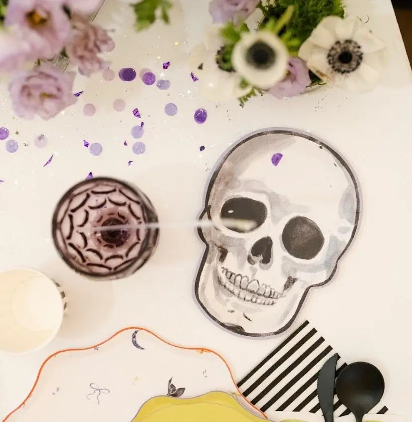 Skull Halloween Dessert Plate - Paper Plate - Watercolor - 12 Pieces