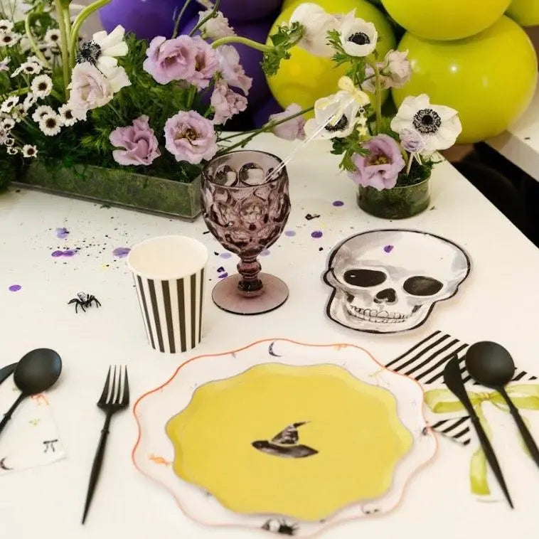 Skull Halloween Dessert Plate - Paper Plate - Watercolor - 12 Pieces
