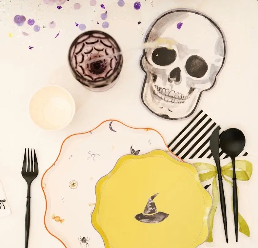 Skull Halloween Dessert Plate - Paper Plate - Watercolor - 12 Pieces