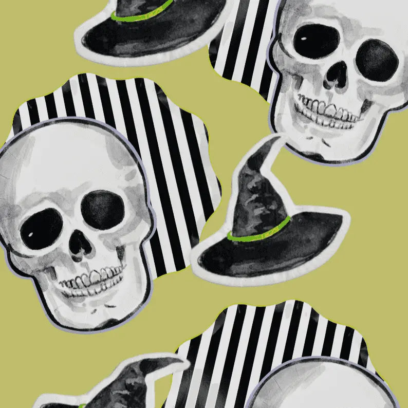 Skull Halloween Dessert Plate - Paper Plate - Watercolor - 12 Pieces